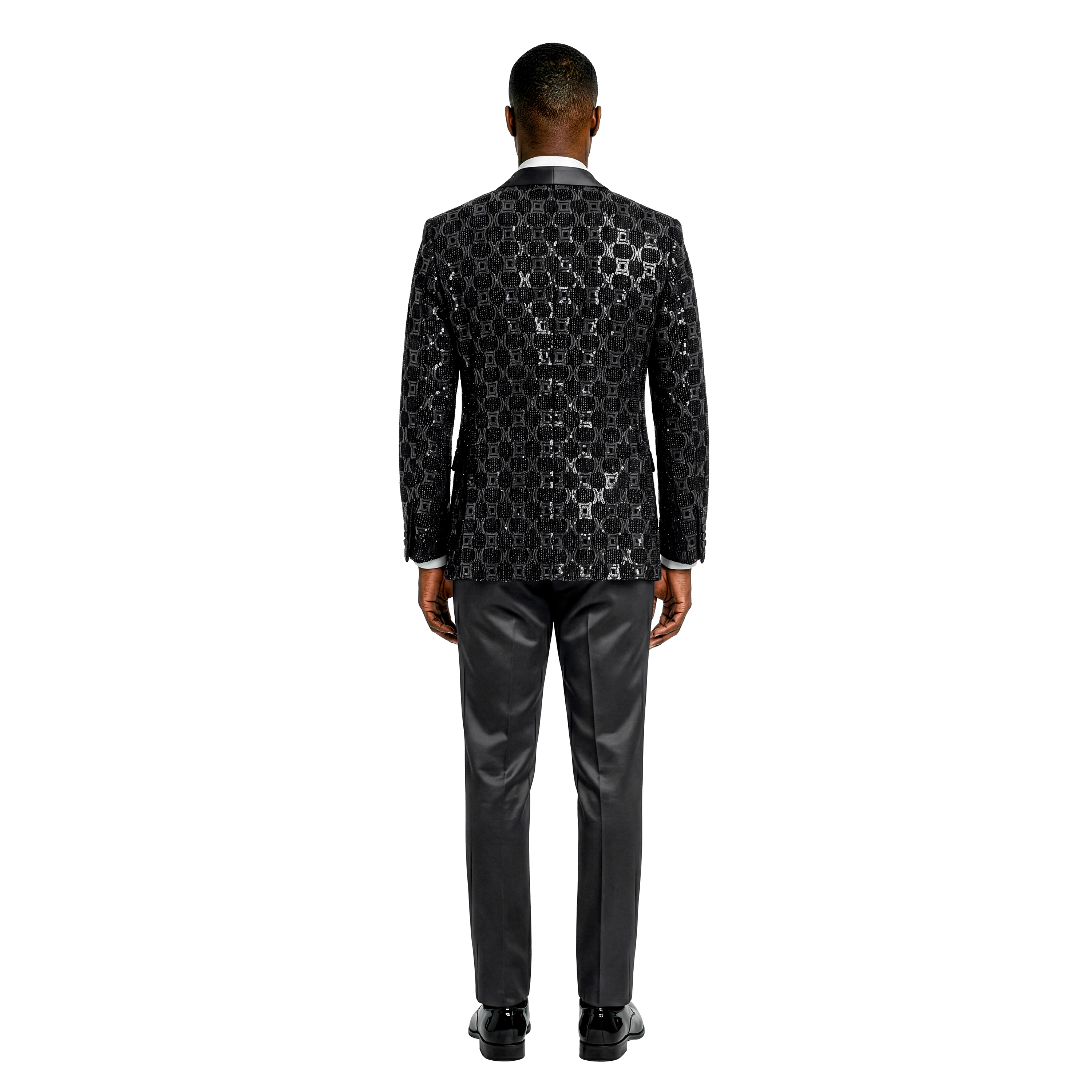 Tazzio Men’s Skinny Fit Sequin Shawl Collar 3pc Fashion Tuxedo Set