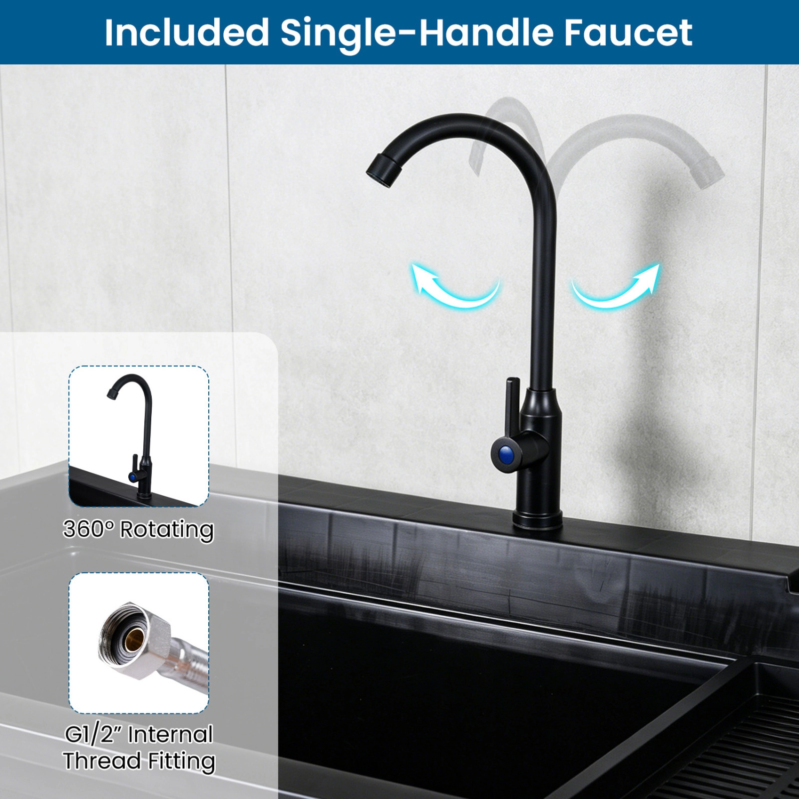 SUGIFT Freestanding Rotating Faucet Storage Shelf Utility Sink Laundry Tub 40-in x 23.5-in x 48-in 155-lb Basin Black