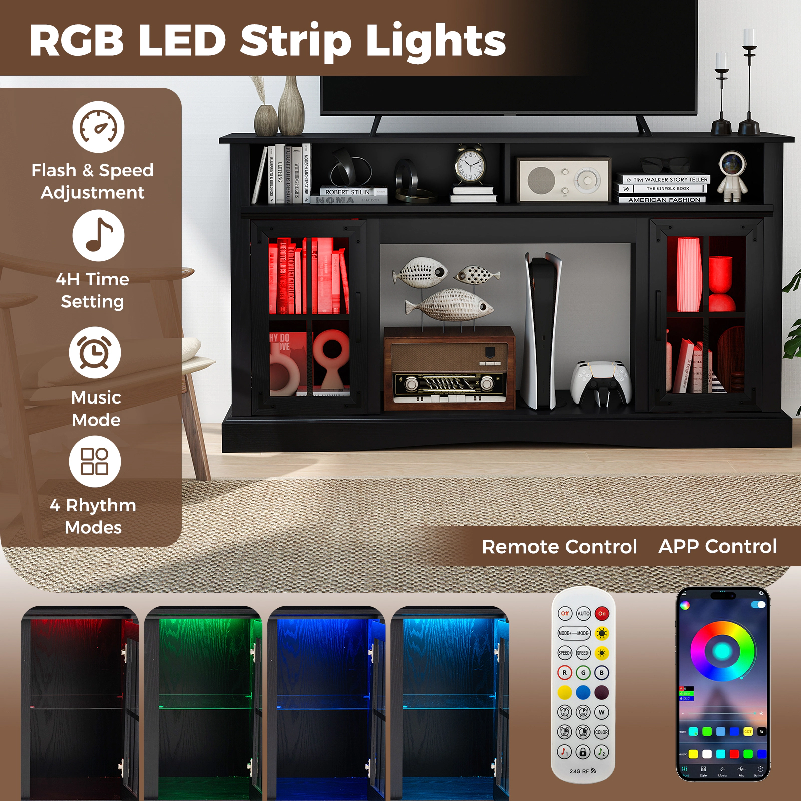 Glintex 58-Inch TV Stand with RGB LED Lighting and App Control