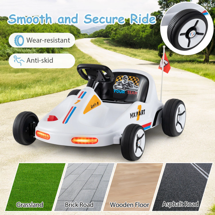 SUGIFT 12V Electric Ride-On Go Kart with Remote Control and Music 66-lb Capacity Ages 3+ 33-in Body White
