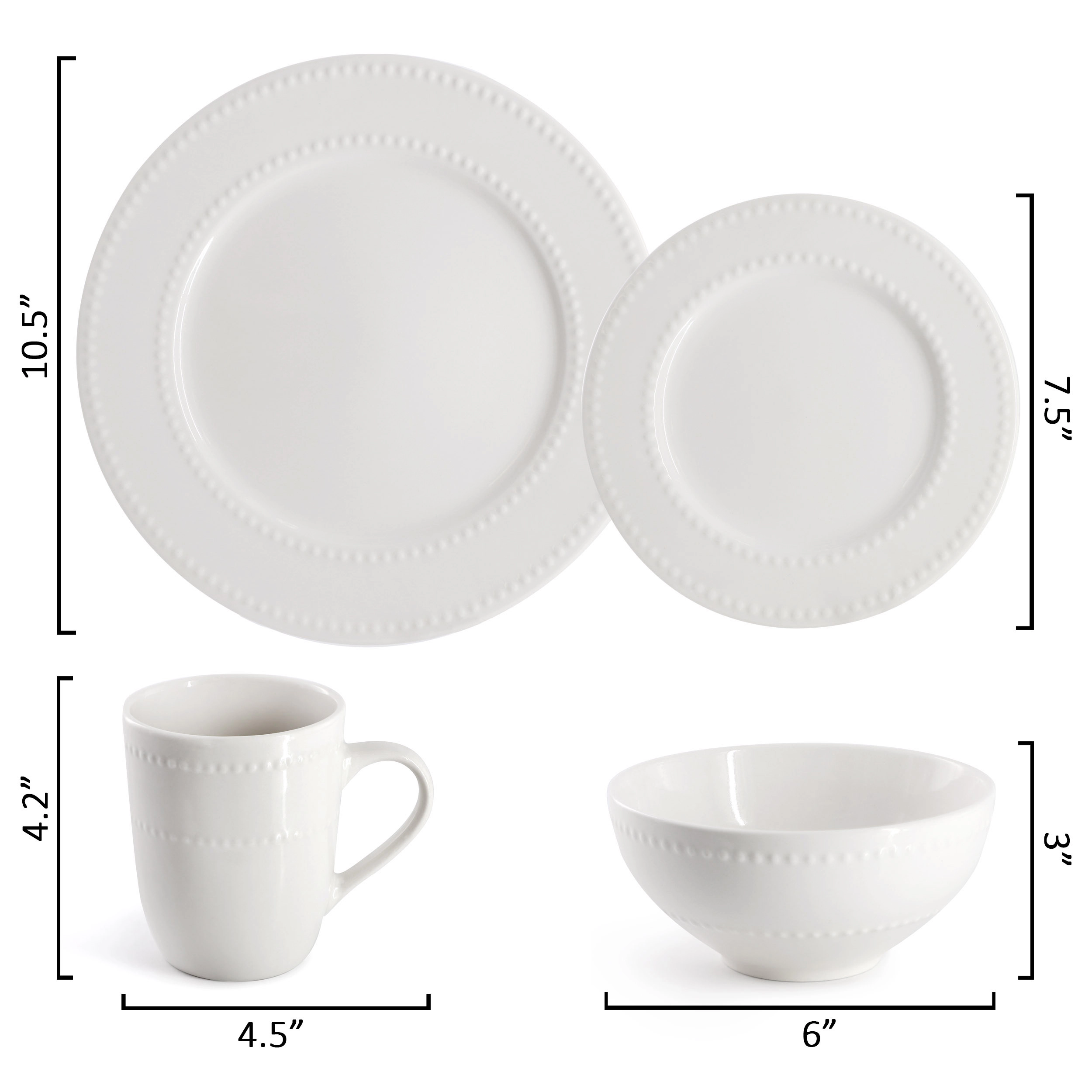 Elama Olevia 16 Piece Embossed Dot Stoneware Dinnerware Set in White