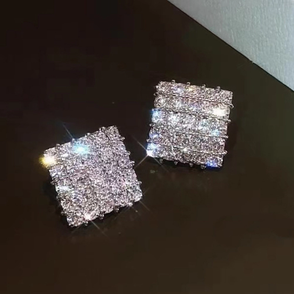 Geometric Square Shaped Cubic Zirconia Stud Earring