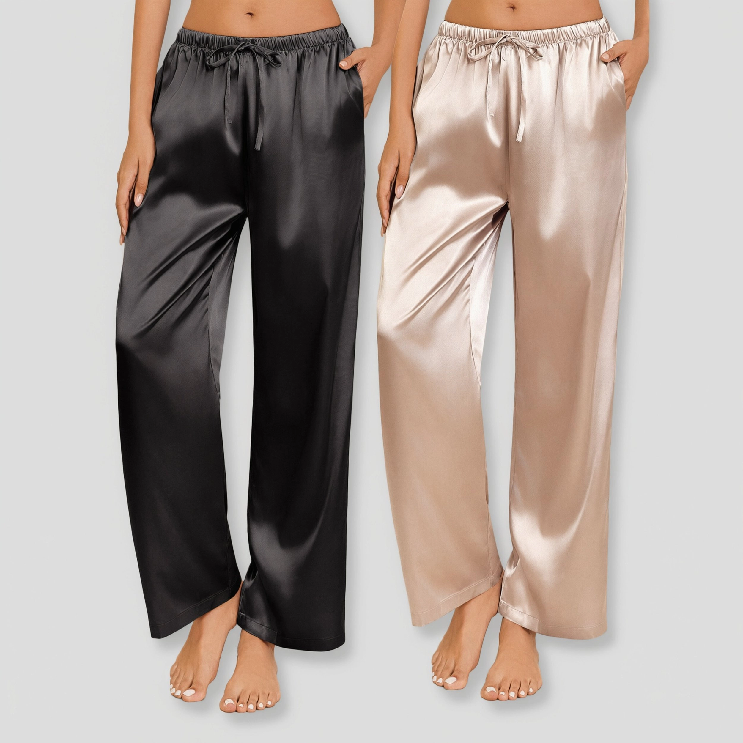 Ekouaer Women's Satin Wide Leg Drawstring Pajama Pants with Pockets