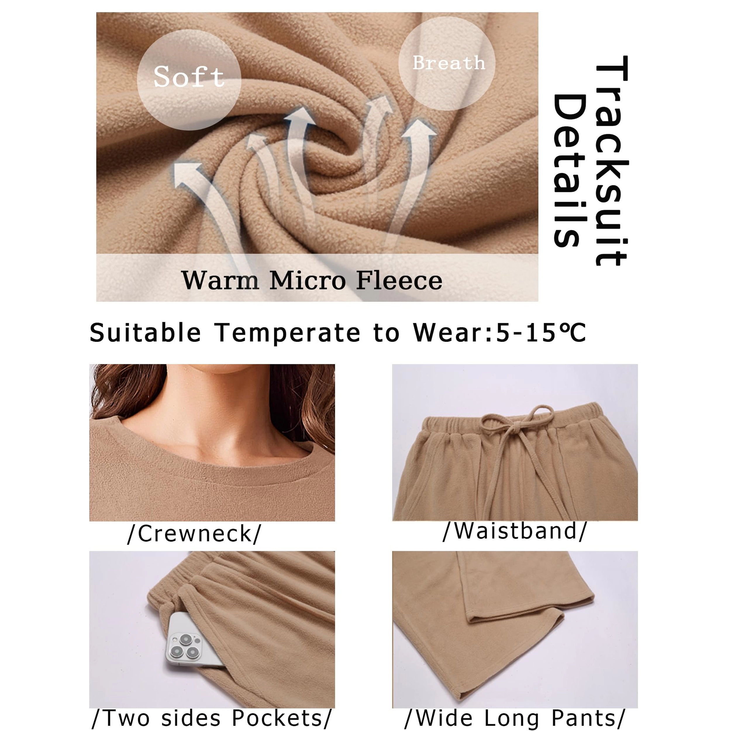 Ekouaer Womens Tracksuits Two Piece Outfits Micro Fleece Sweatsuit Sets Wide Leg Sweatpants