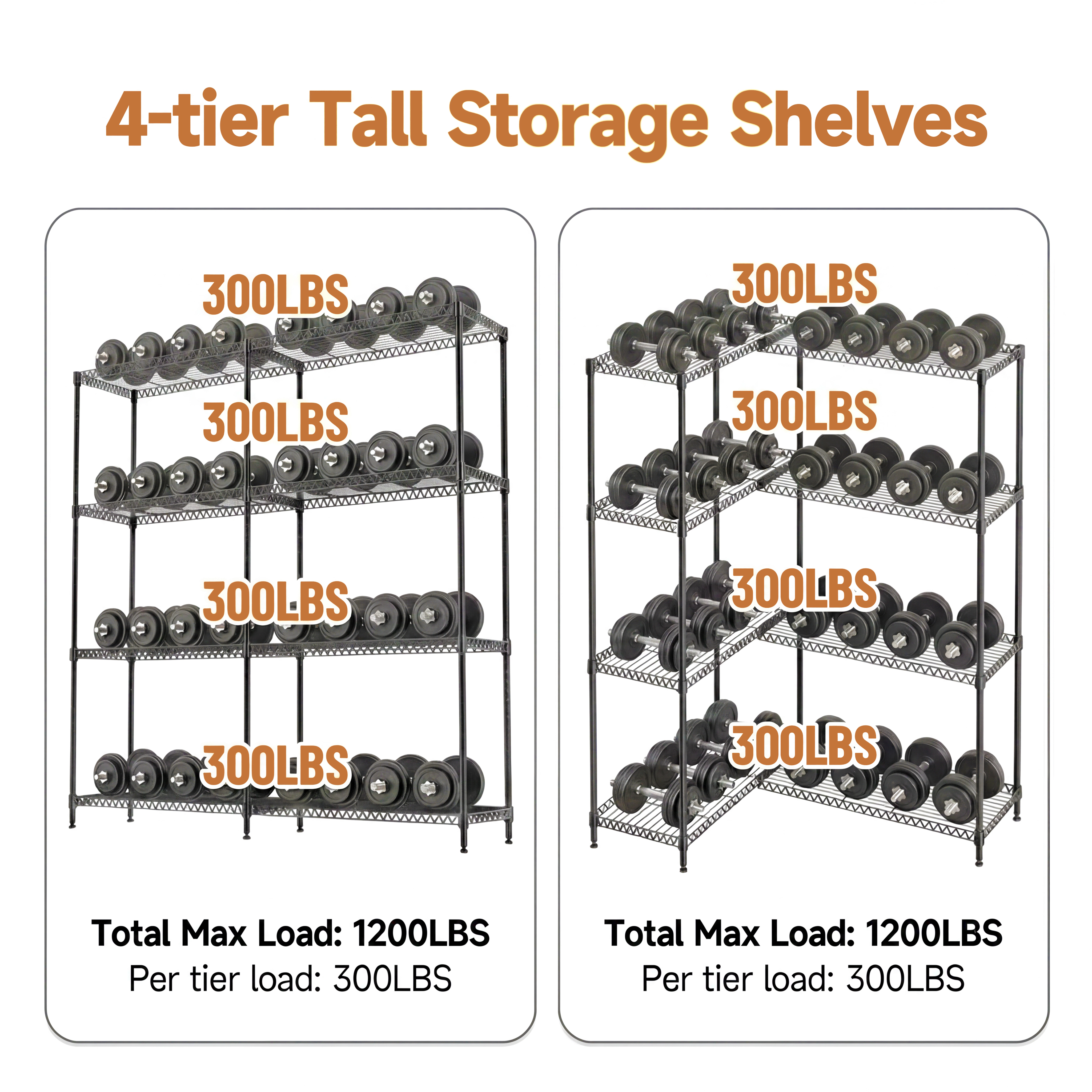Flynama 4 Tier Black Wire Shelving 1200LBS 59.5H x 33.5W x 15.8D in Adjustable Metal Pantry and Garage Storage Rack