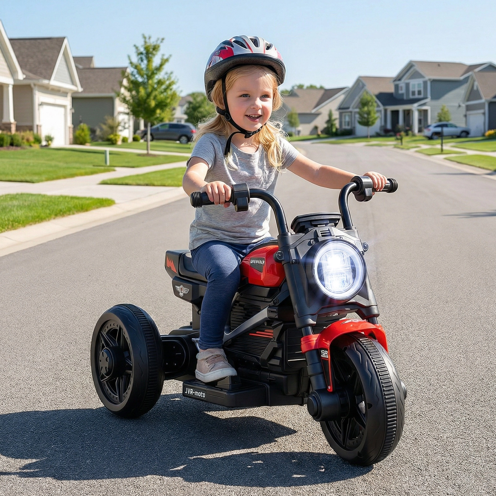 SUGIFT 6V Kids Electric Motorcycle with LED Headlight, Music and 31-in Frame 66-lb Capacity Ages 3-5 Red & Black