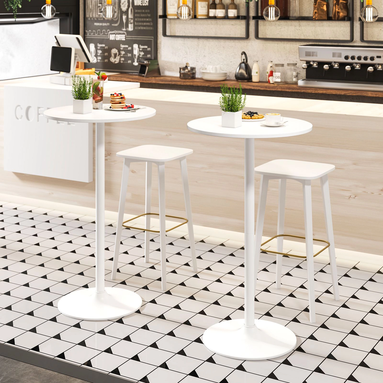 SlickBlue Adjustable Height Bistro Table with Metal Base and Round Top-Set of 2