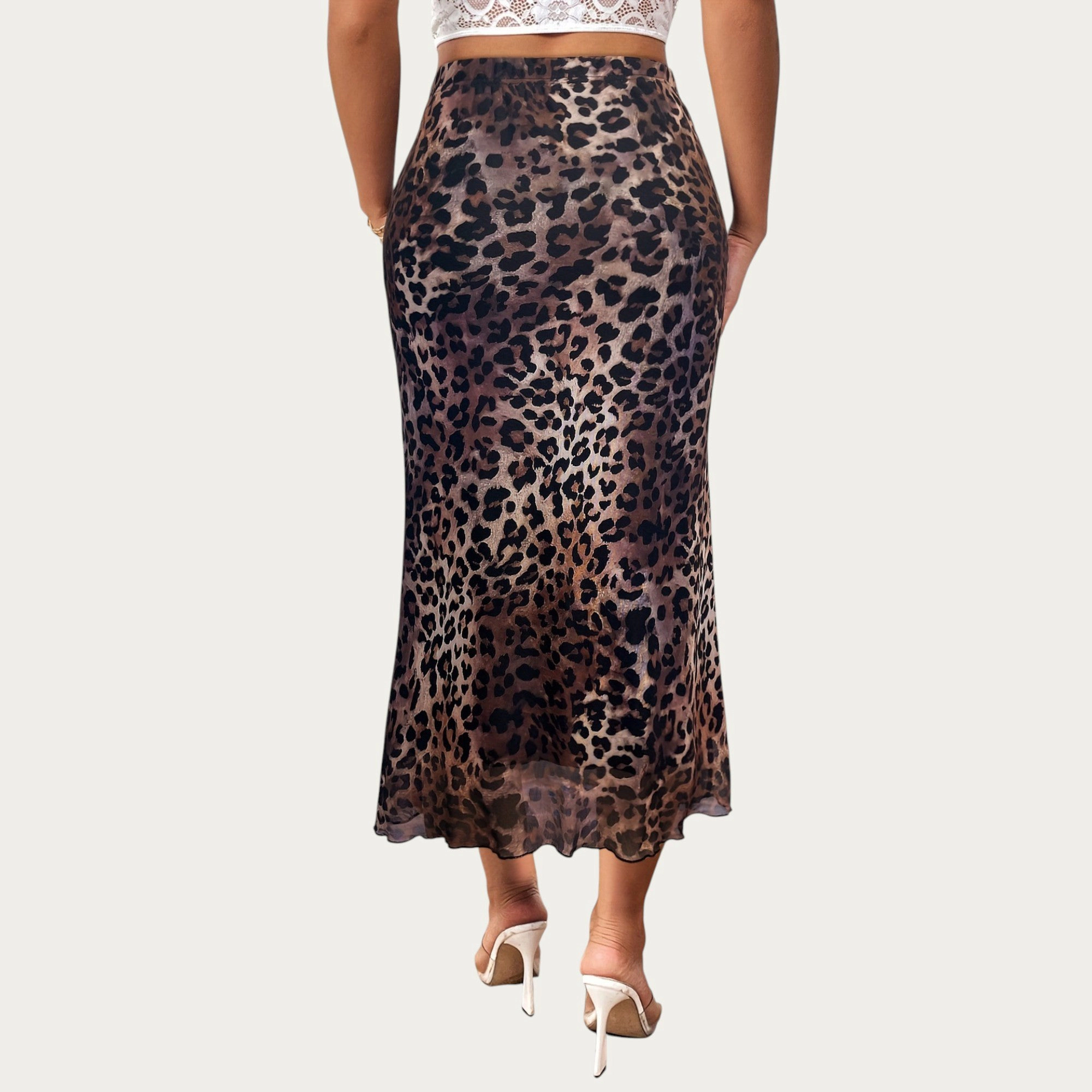 Anna-Kaci Womens Leopard Print Satin A-Line Midi Skirt