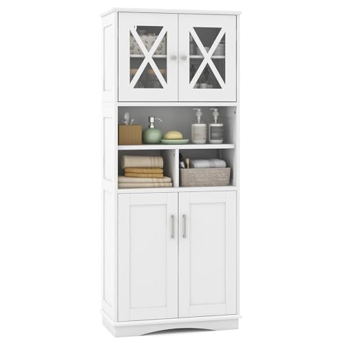 Glintex 57-Inch Bathroom Storage Cabinet with Acrylic Doors and 3 Open Shelves