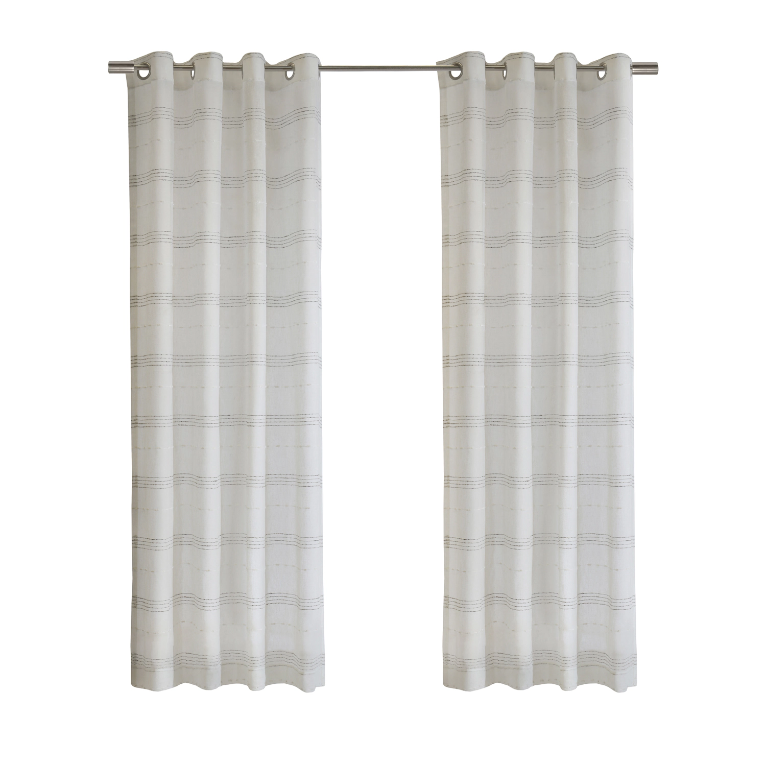 Habitat 100% Polyester Jasper Sheer Faux Linen Stripe Grommet Curtain Panel 52" x 63" White