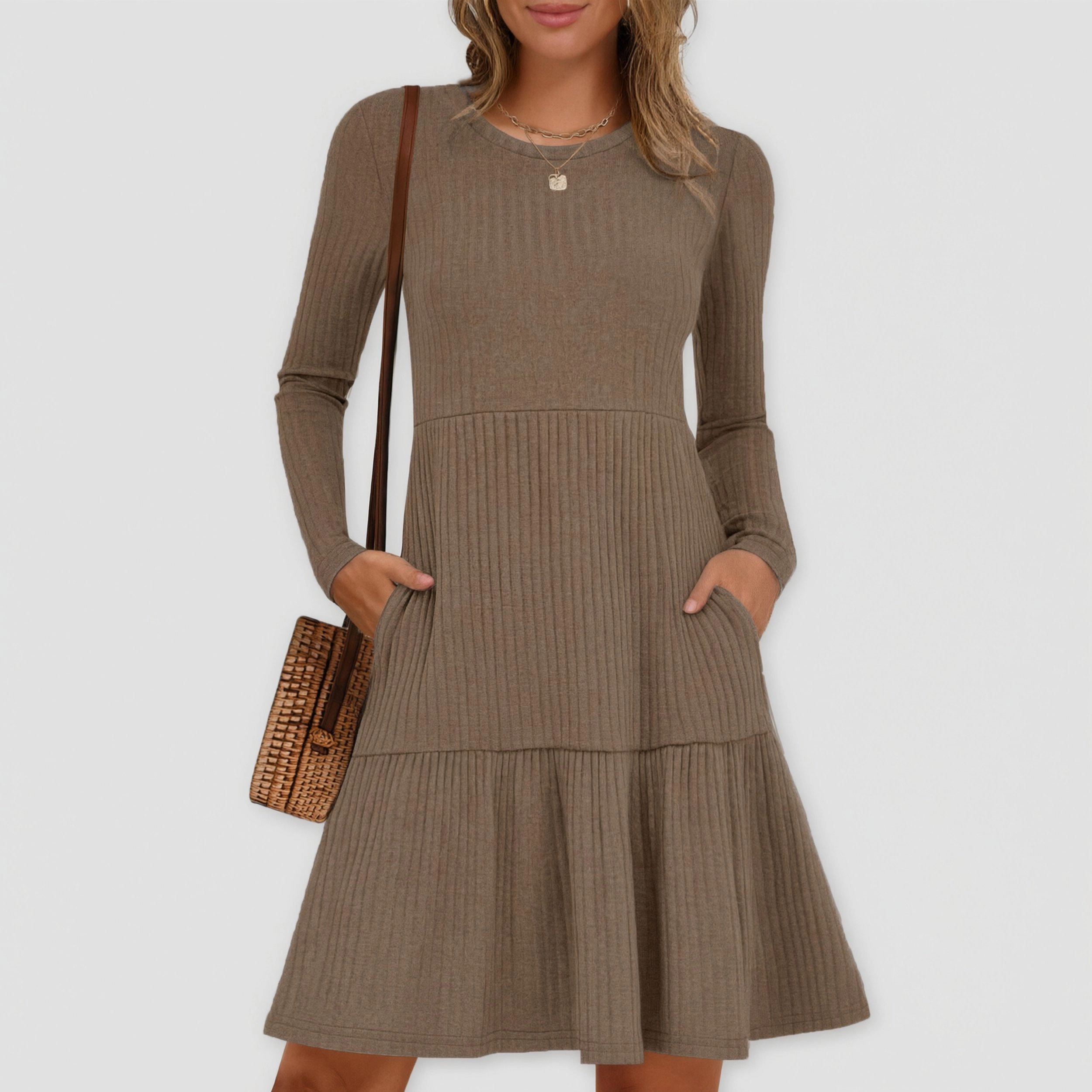 Zeagoo Women's Crew Neck Long Sleeve Sweater Dress