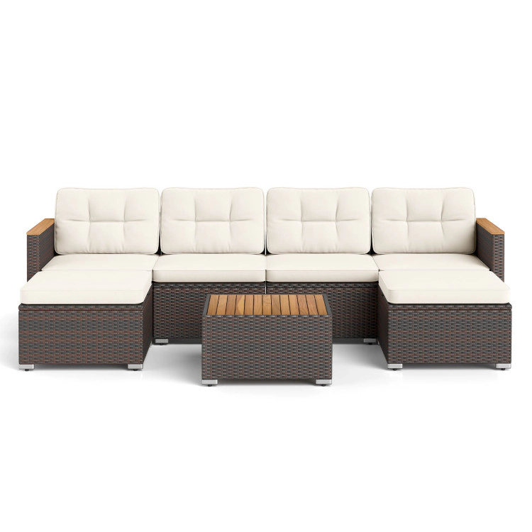 Hivvago 7 Pieces Wicker Conversation Set With Wood Armrests For Backyard