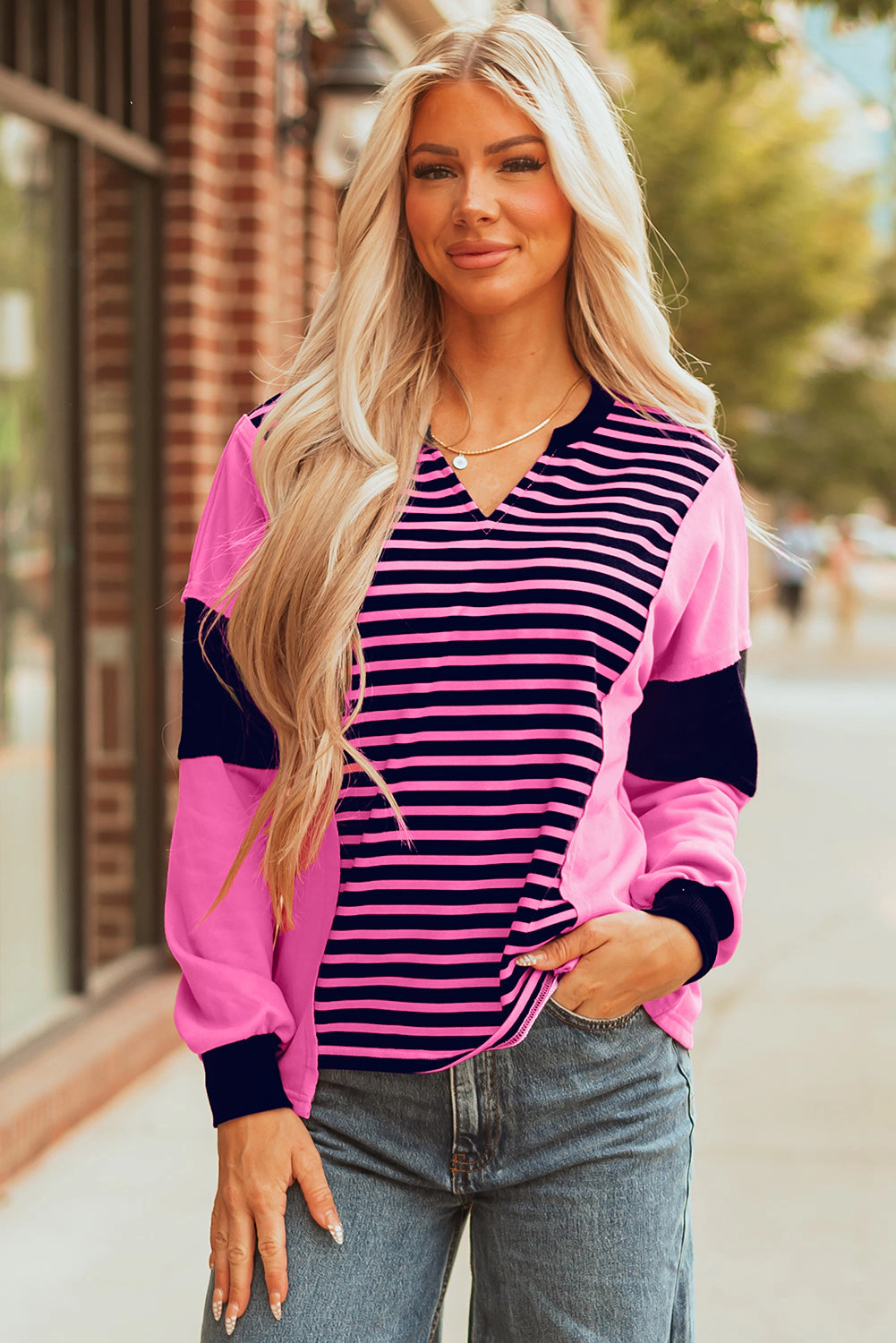 Threaded Pear Women's Haven Stripe Loose Fit Long Sleeve Top
