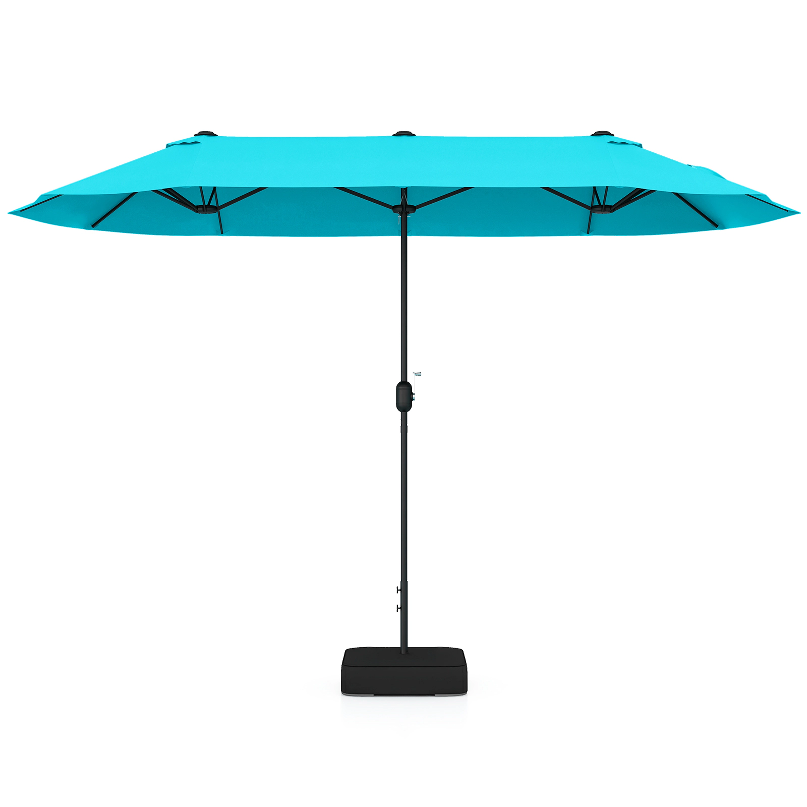 SUGIFT 13-Foot Double-Sided Patio Twin Table Umbrella with Crank Handle and Fillable Cross Base Turquoise