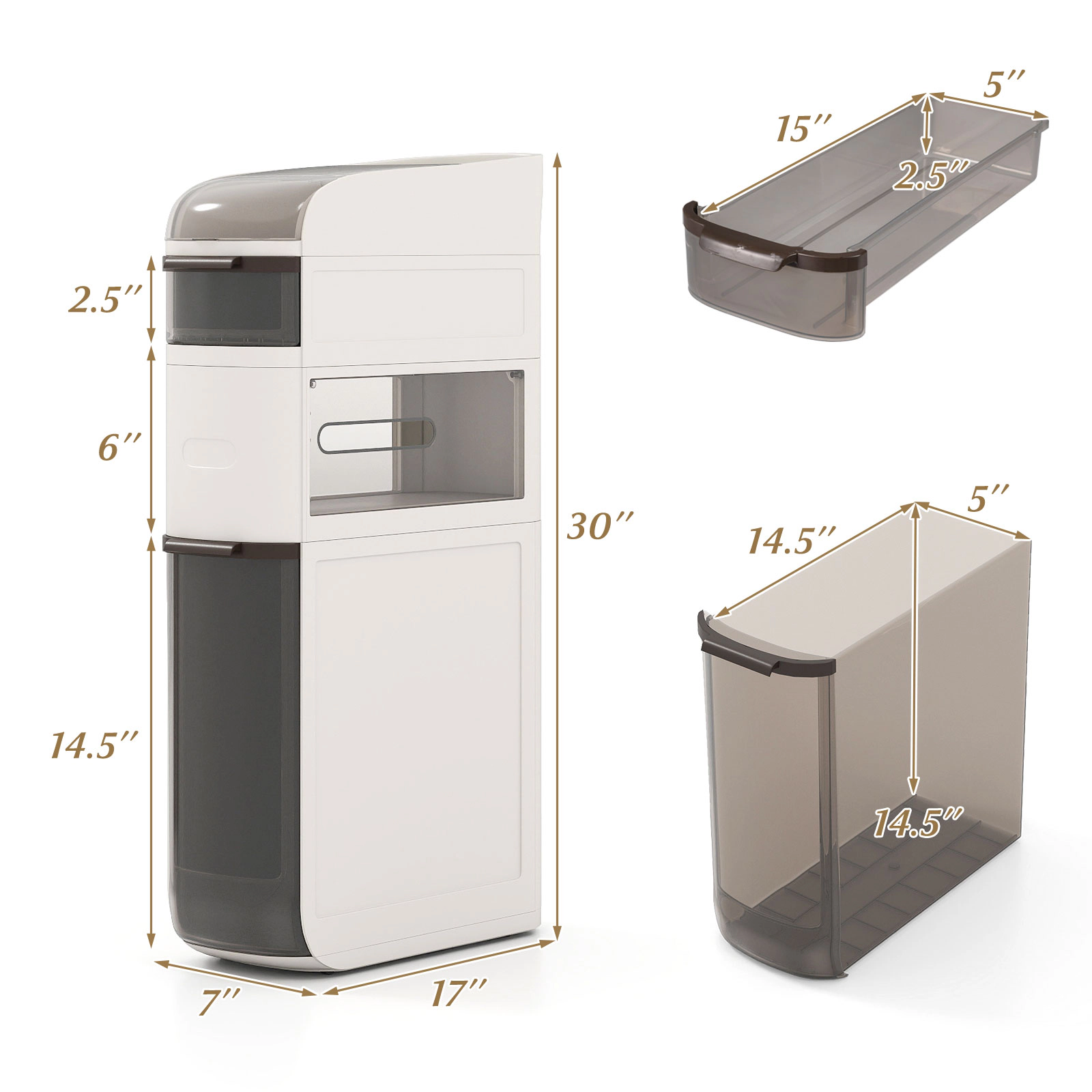 SUGIFT 4-Tier Slide Out Drawers Tissue Box Narrow Bathroom Storage Cabinet 17-in x 7-in x 30-in 22-lb Top White