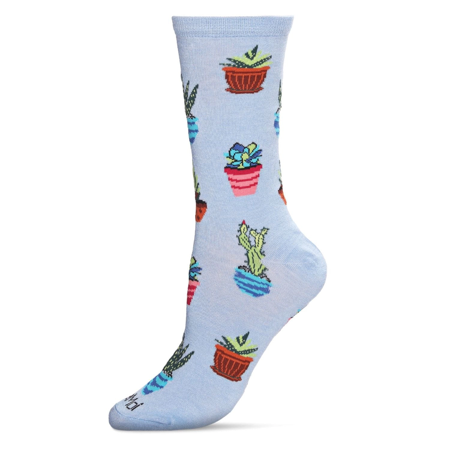 MeMoi Succ It Up Succulents Bamboo Blend Crew Socks
