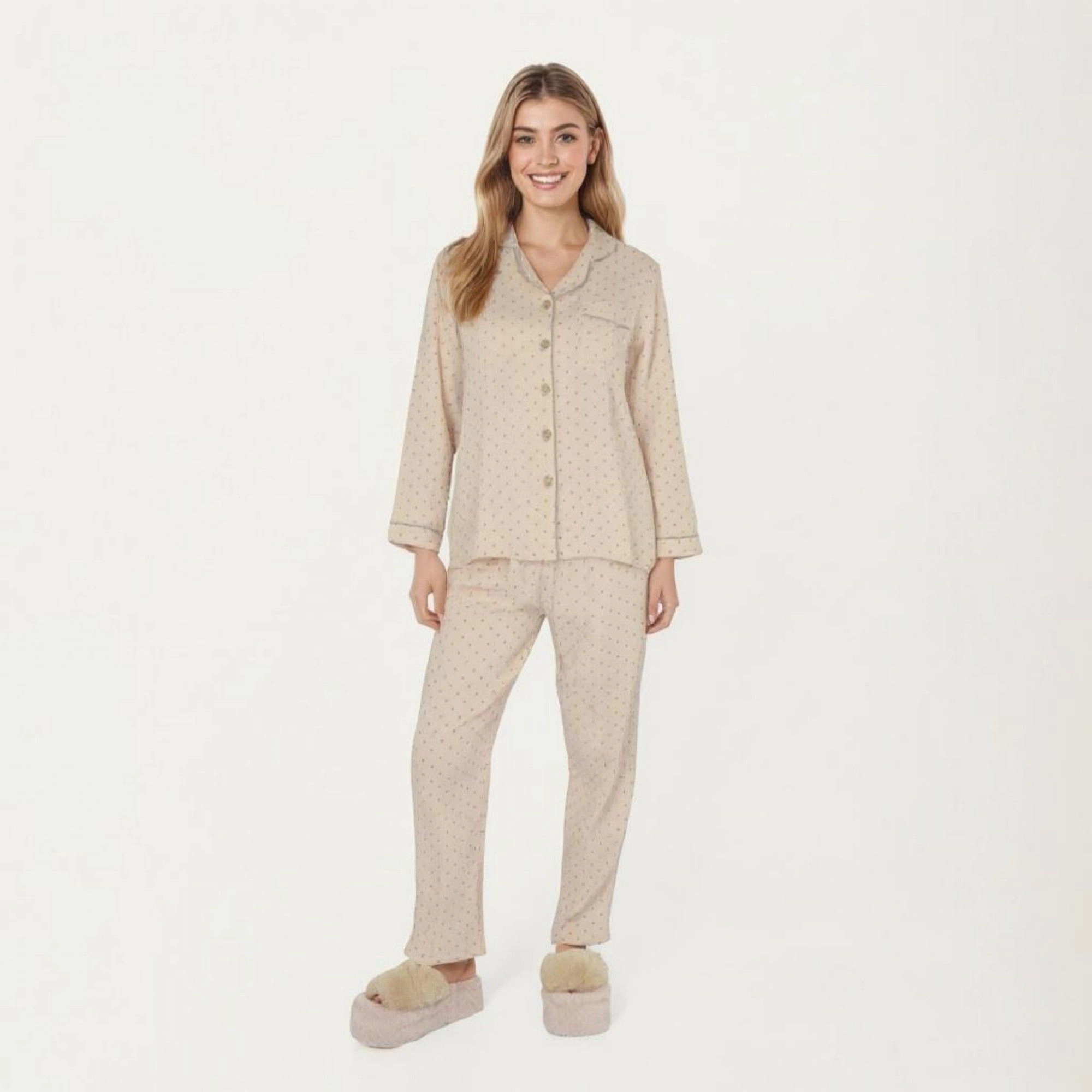 Anna-Kaci Women's 2-Piece Button Front Pajama Top with Contrast Piping and Relaxed Fit Pants