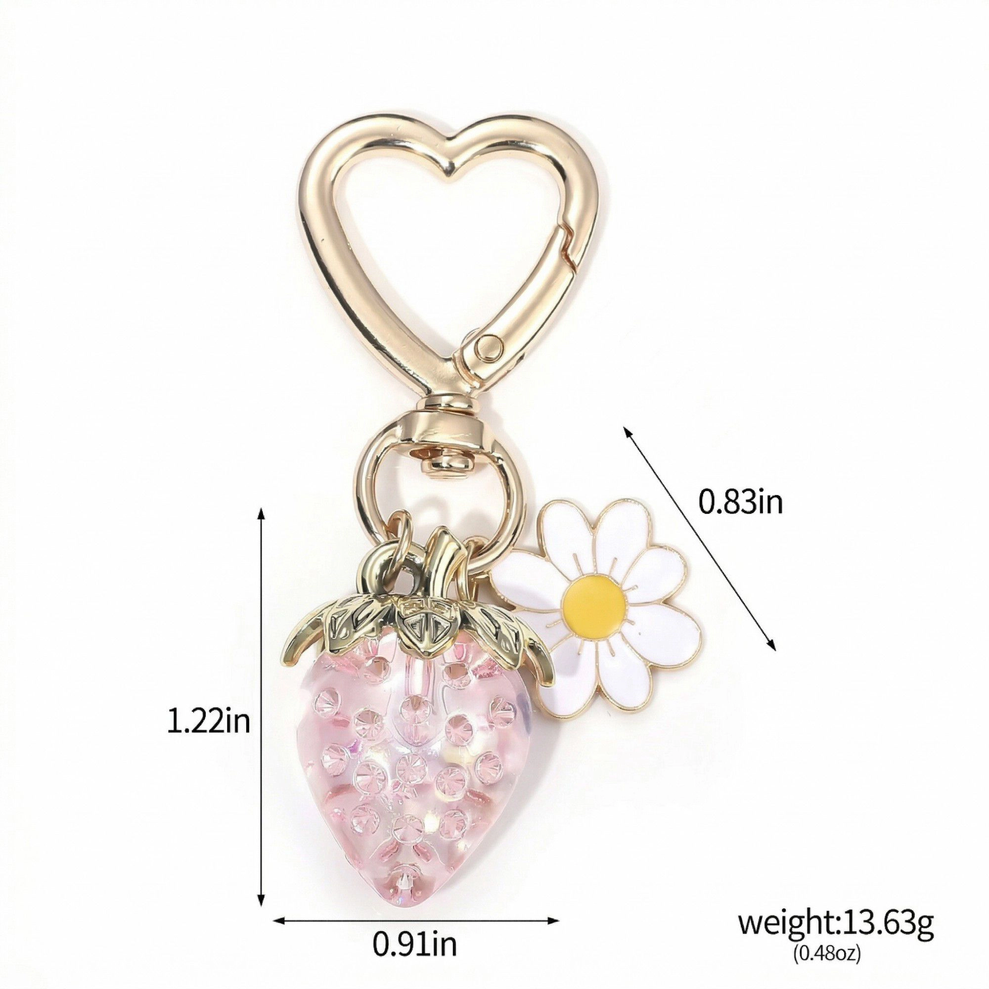 Alilang Women's 3 Pcs Strawberry Charm Keychain Set with Daisy Pendant and Heart Clip Decorative Bag Accessory