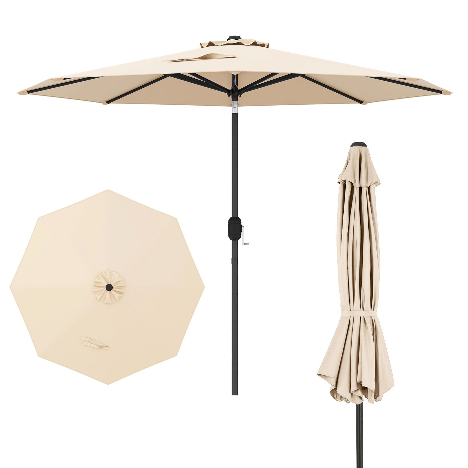 SUGIFT Push Button Tilt Crank Lift and 8 Ribs 9 FT Outdoor Market Patio Table Umbrella
