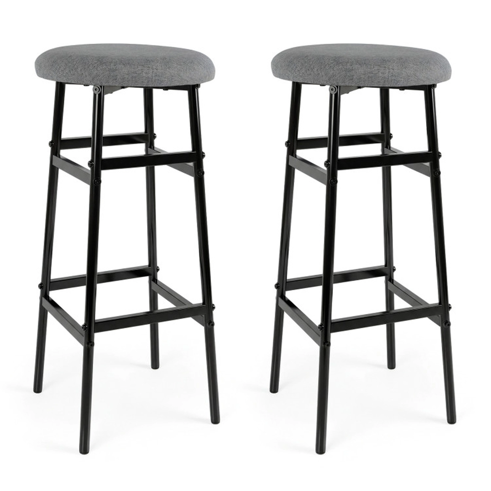 SUGIFT Set of 2 360 Swivel 6-Grid Back Counter Height Bar Stools 18-in x 16-in x 38-in 275-lb Capacity Cream White