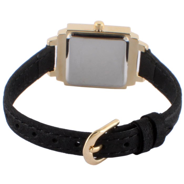 Peugeot Women's 22mm Gold Crystal Watch With Black Dial & Tan Strap
