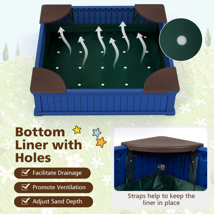Hivvago Kids Outdoor Sandbox with Oxford Cover and 4 Corner Seats