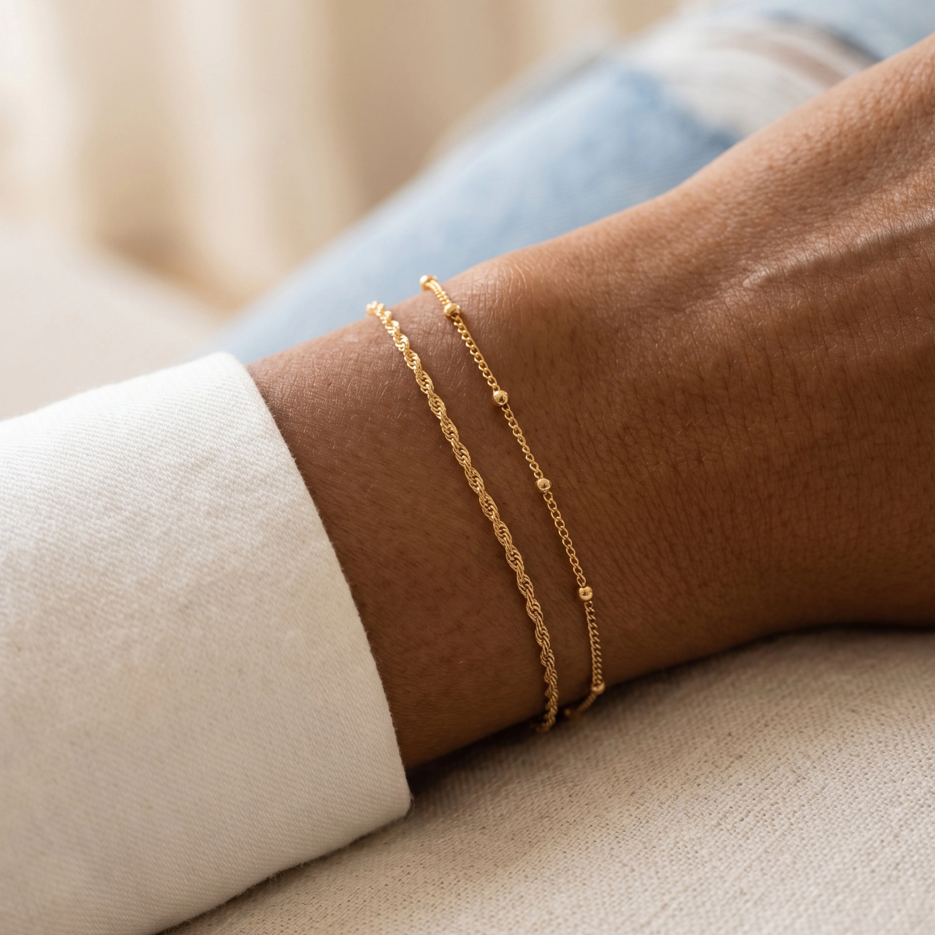 Mint & Lily Women's Twist and Satellite Chain Bracelet Set