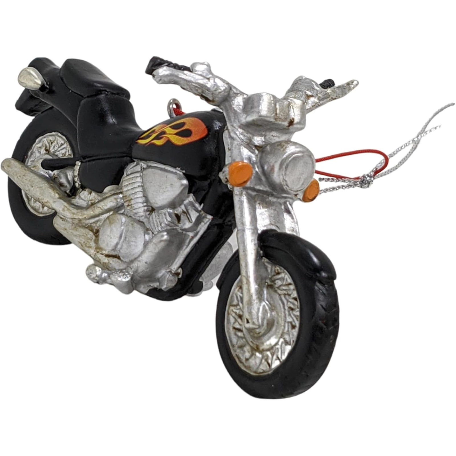 Ganz Black Motorcycle With Flames Resin Hanging Christmas Ornament 5 inch