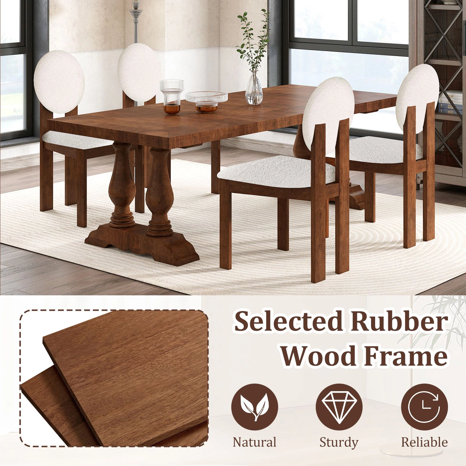 SlickBlue Sherpa Dining Chairs Set of 2, Upholstered, Cream White Oak