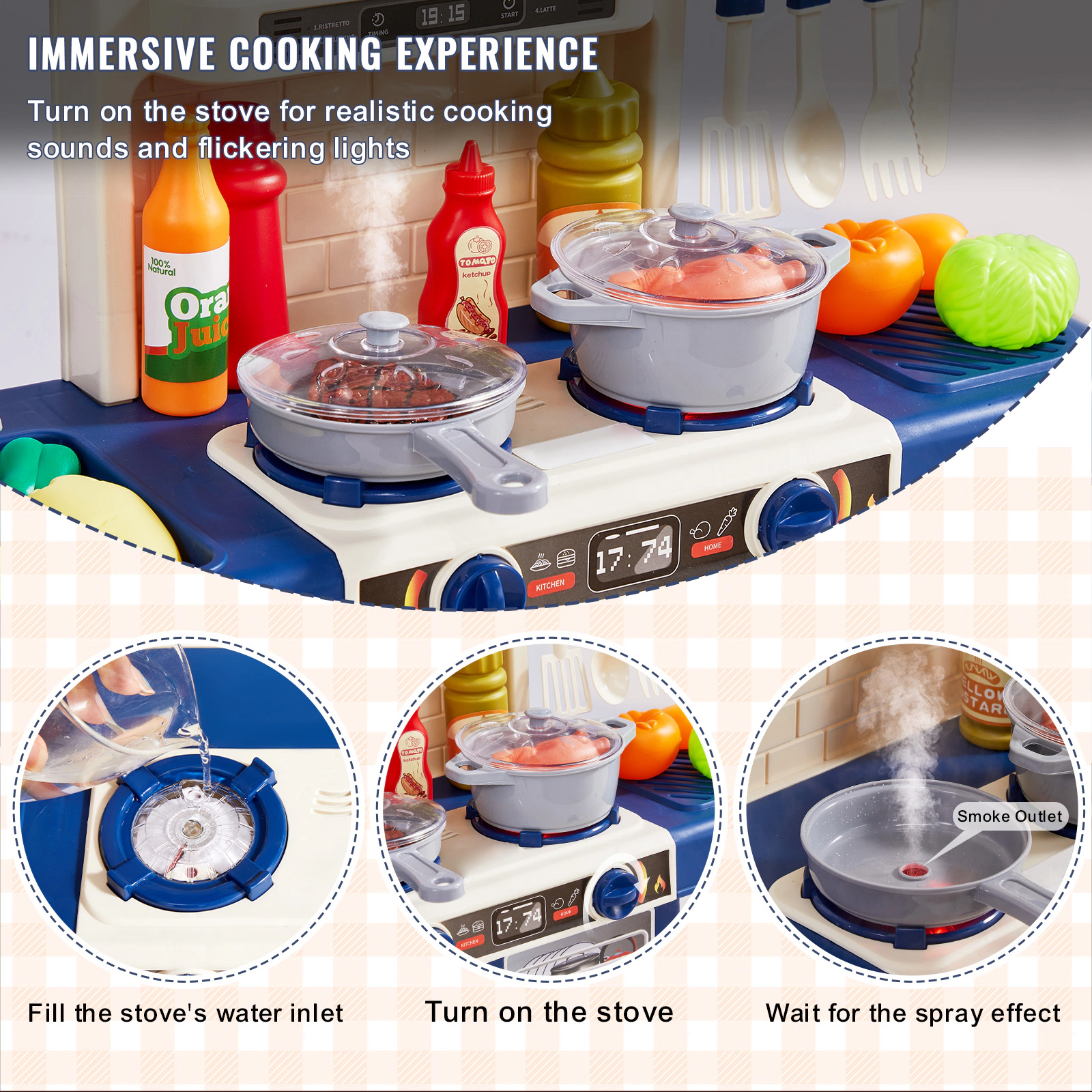 HONGGE Kitchen Toddler with Sounds and Lights Play Set for Toddlers
