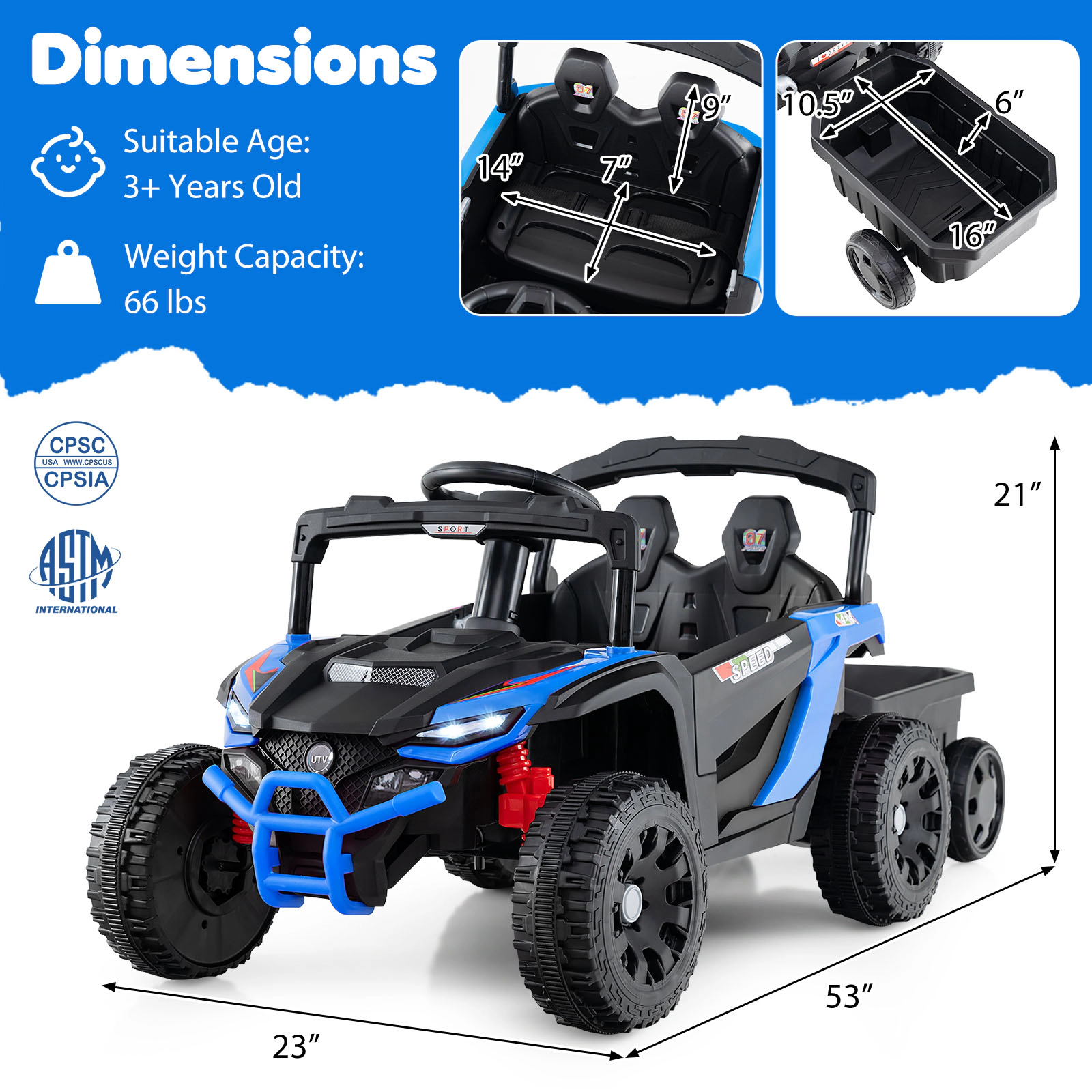 LJG Kids 12V Battery Powered Ride on Tractor with Parent Remote Control
