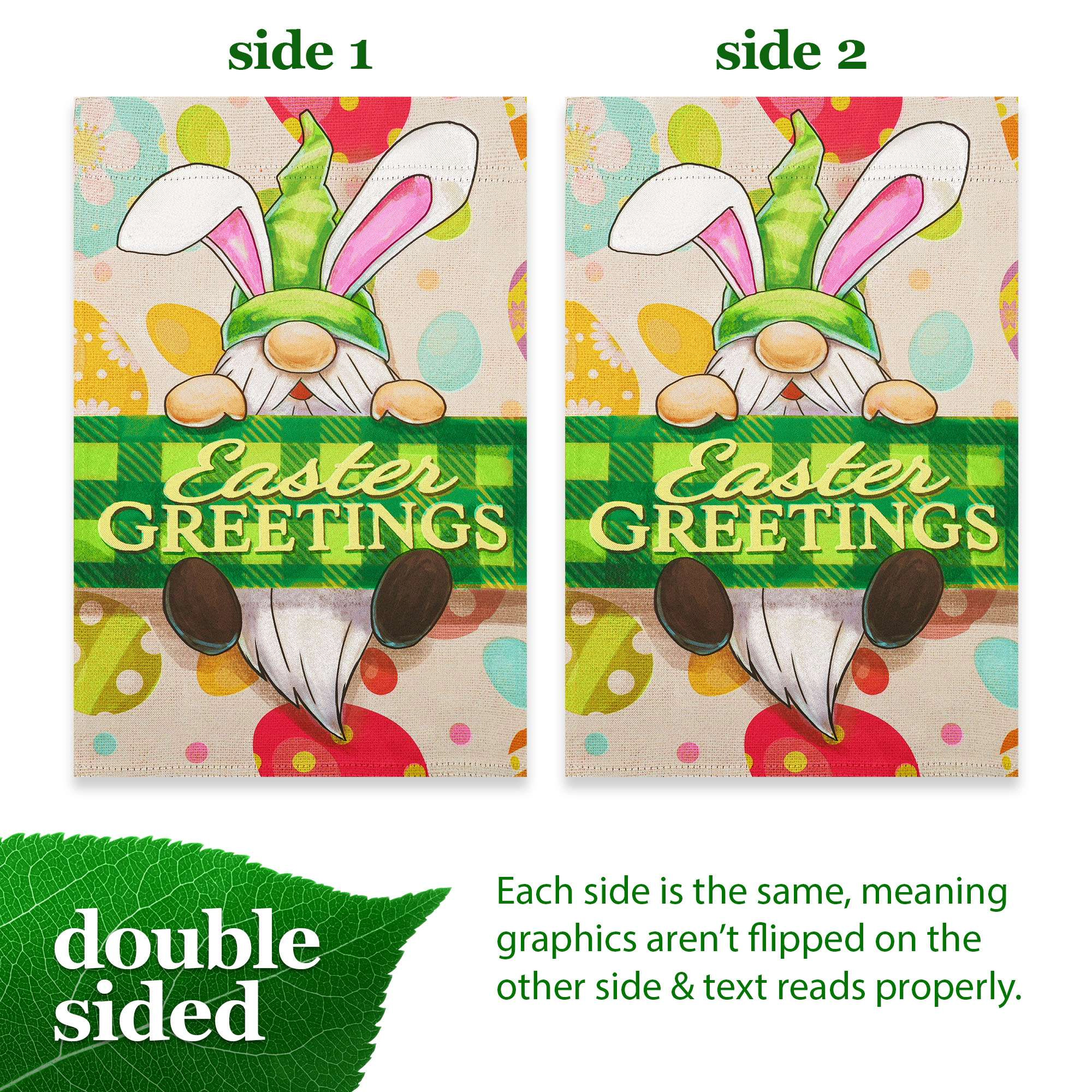 G128 Happy Easter Gnome Garden Flag 12x18 In Double-Sided Spring Yard Decoration
