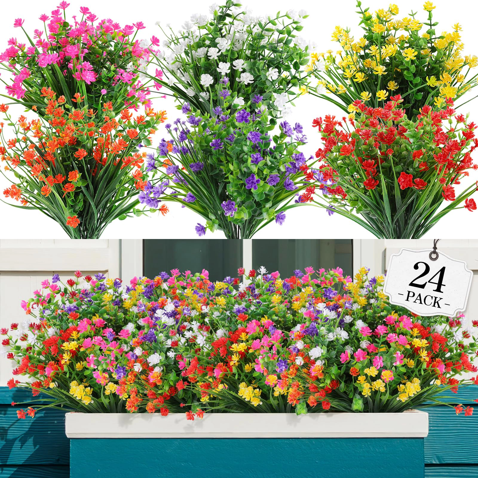 PUPWE Artificial Fall Flowers Mums Outdoor Faux Plant Porch Decor Home