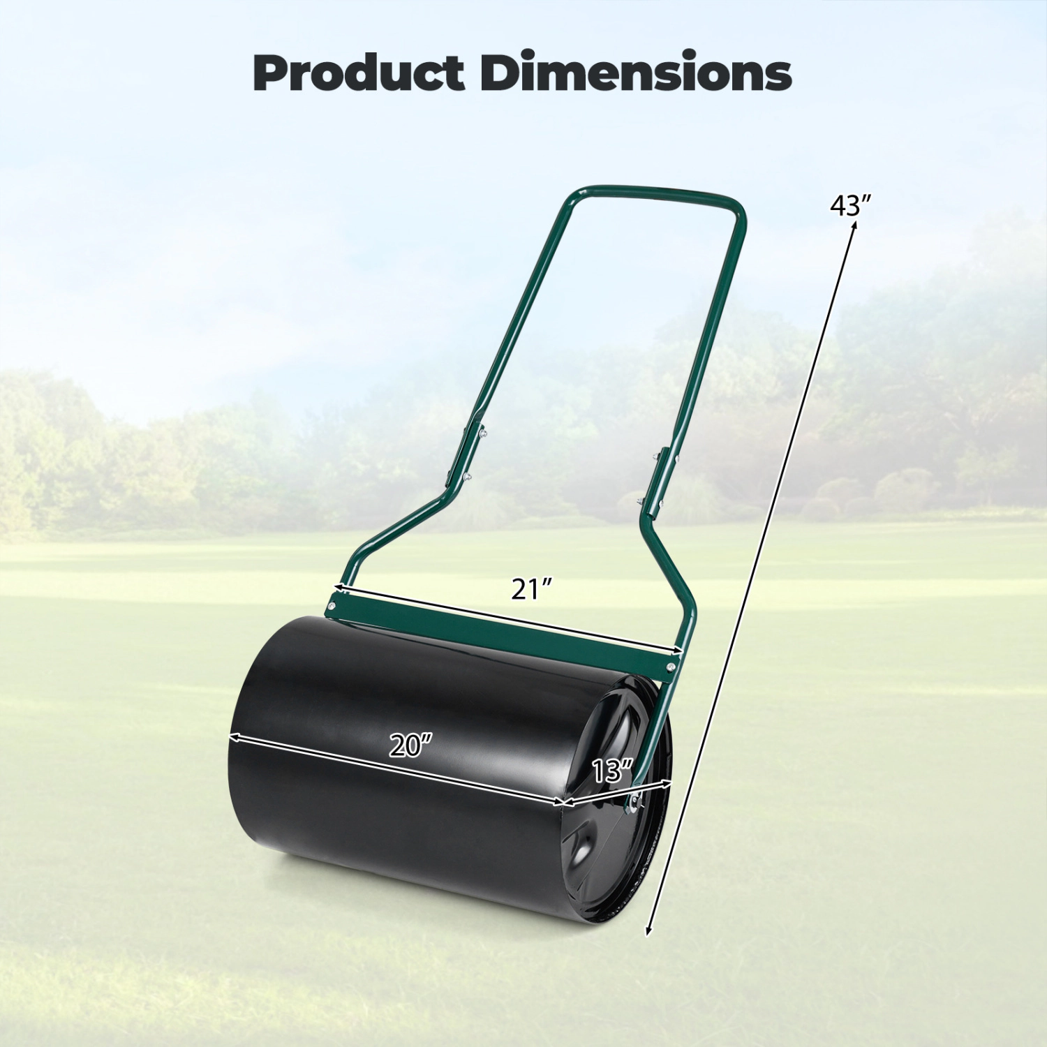 LJG Lawn Roller 12 Gallon Water/Sand Filled Garden Drum Roller with U-Shape Handle