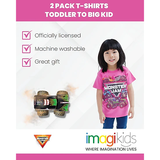 Monster Jam Girls' 2-Pack Short Sleeve T-Shirts