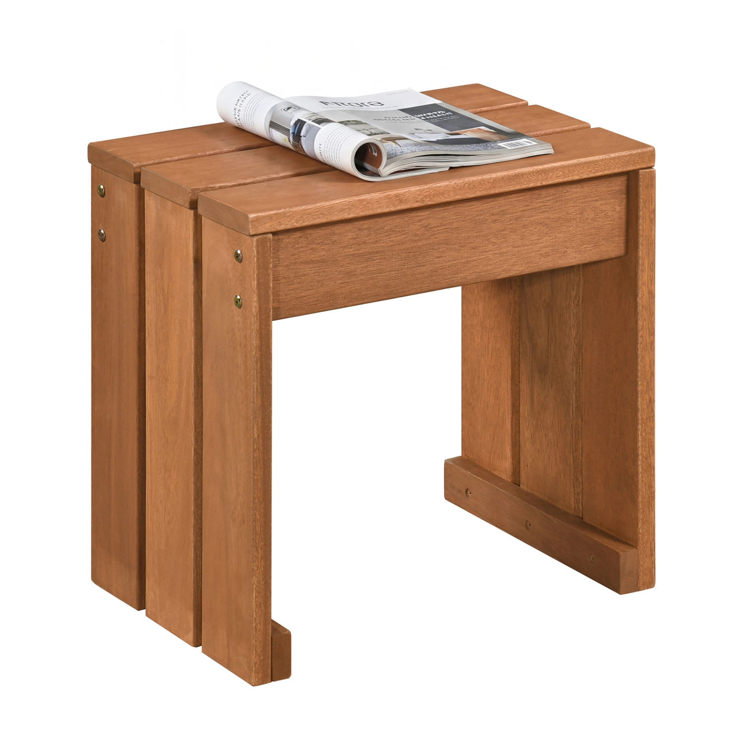 LJG Outdoor Garden Bench Single Person Patio Backless Bench with Solid Wooden Frame