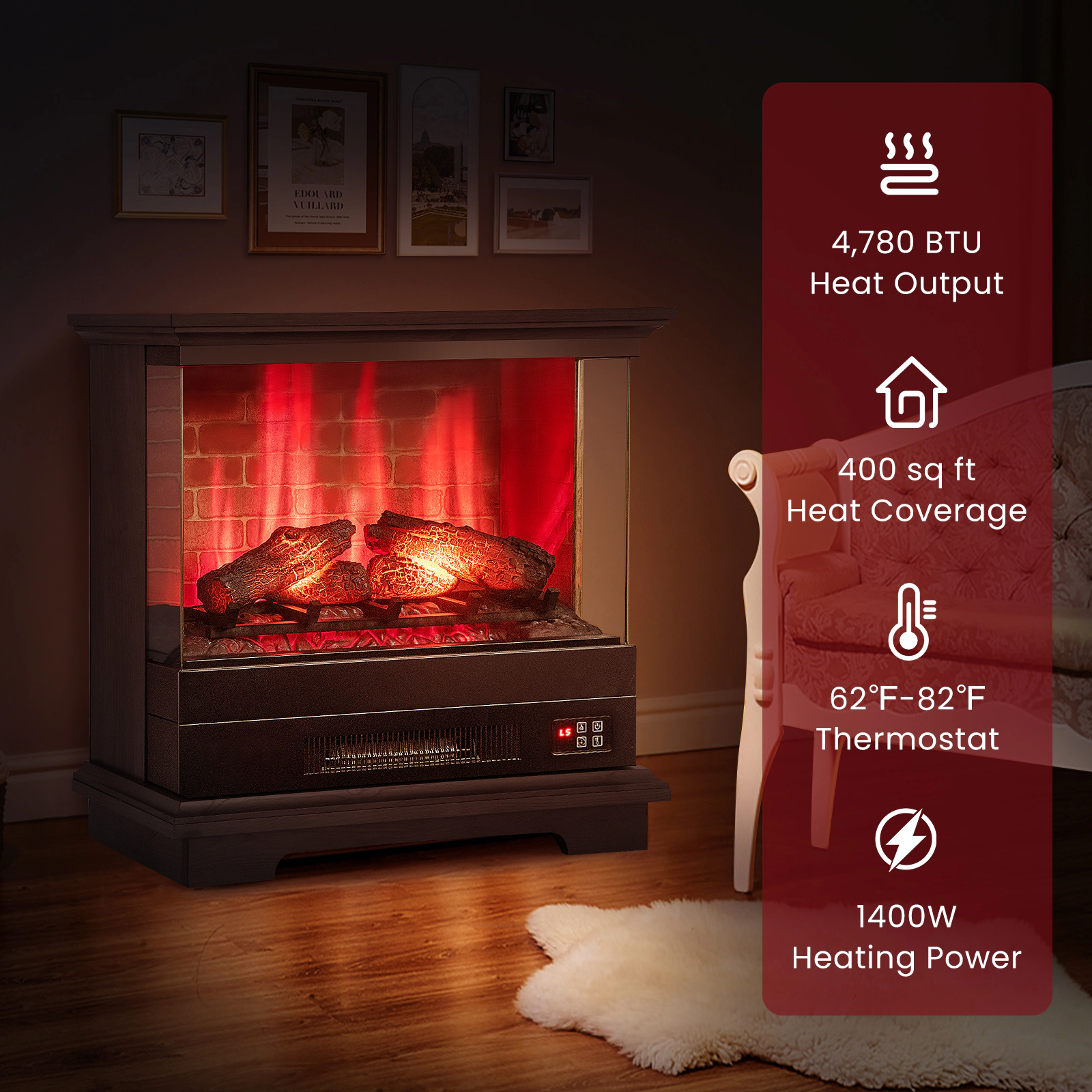 SlickBlue Freestanding Electric Fireplace with 7-Level Flame Effect