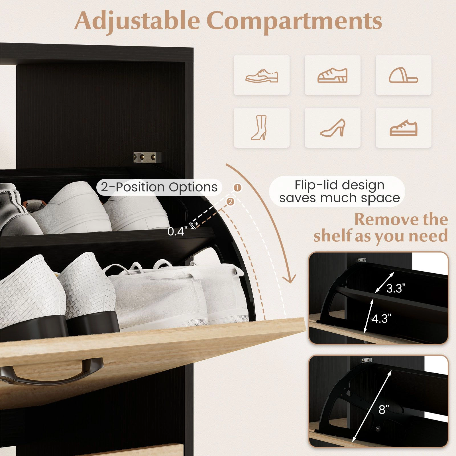 SlickBlue Entryway Shoe Storage Cabinet with 3 Flip Doors and Shelves