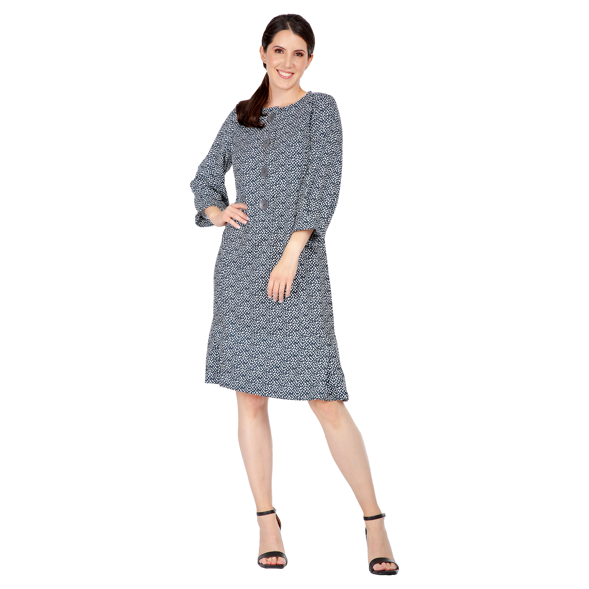 Standards & Practices Women's Pullover 3/4 Sleeve Flounce Pleated Mini Hem Dress
