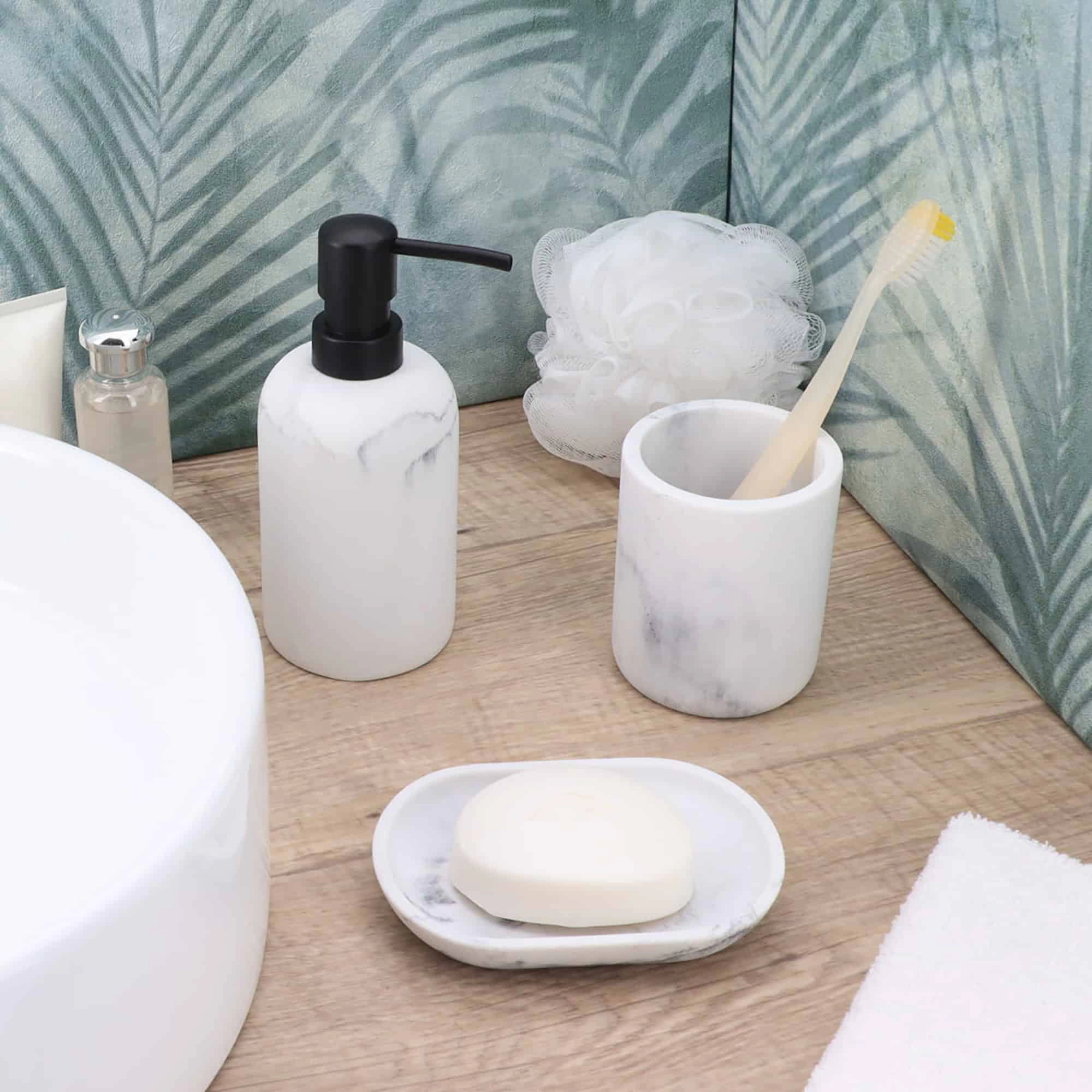 Evideco French Home Goods Marble-Effect Polyresin Soap Dispenser, 10 oz