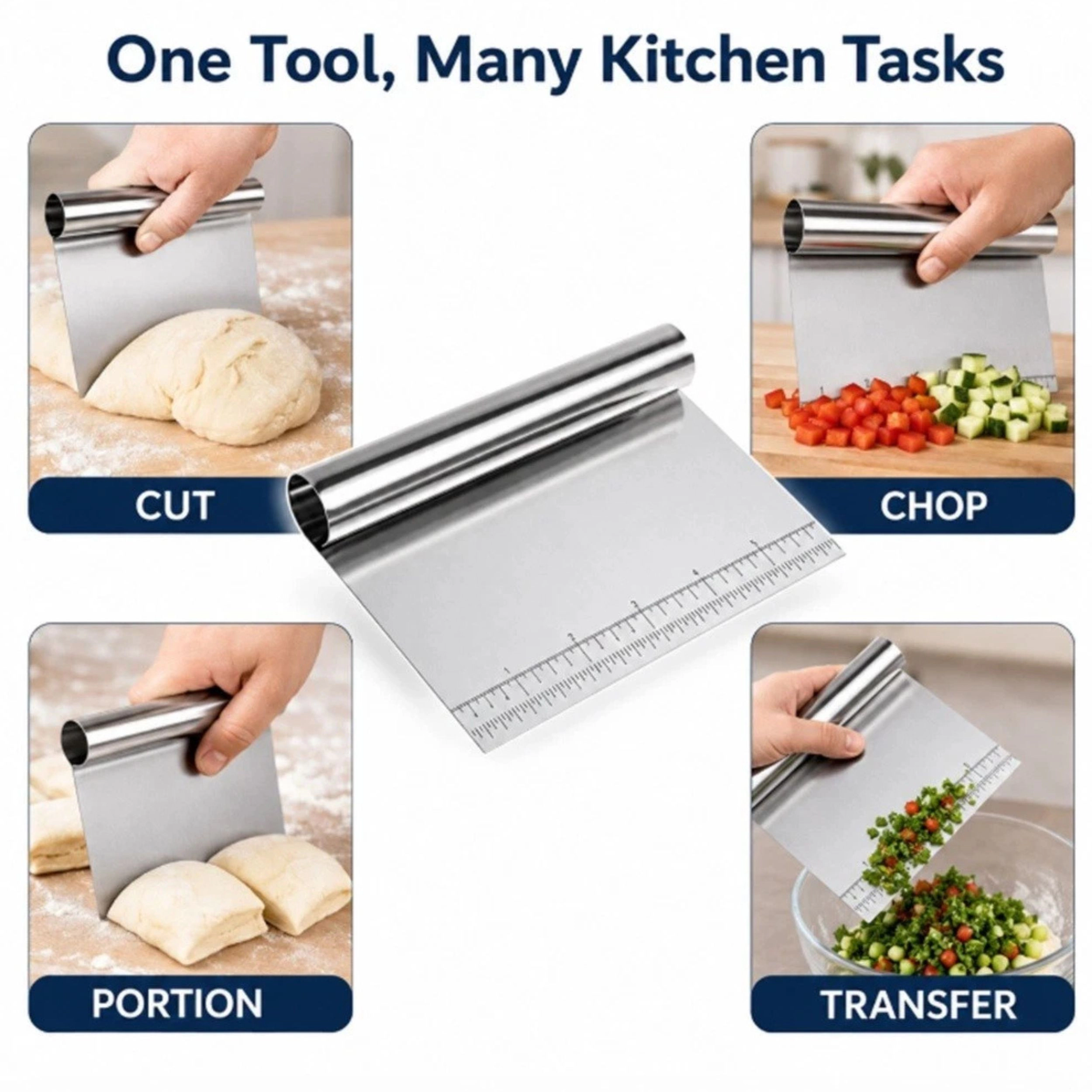 Home Collection Stainless Steel Dough Scraper Cutter Bench Tool for Baking & Pizza