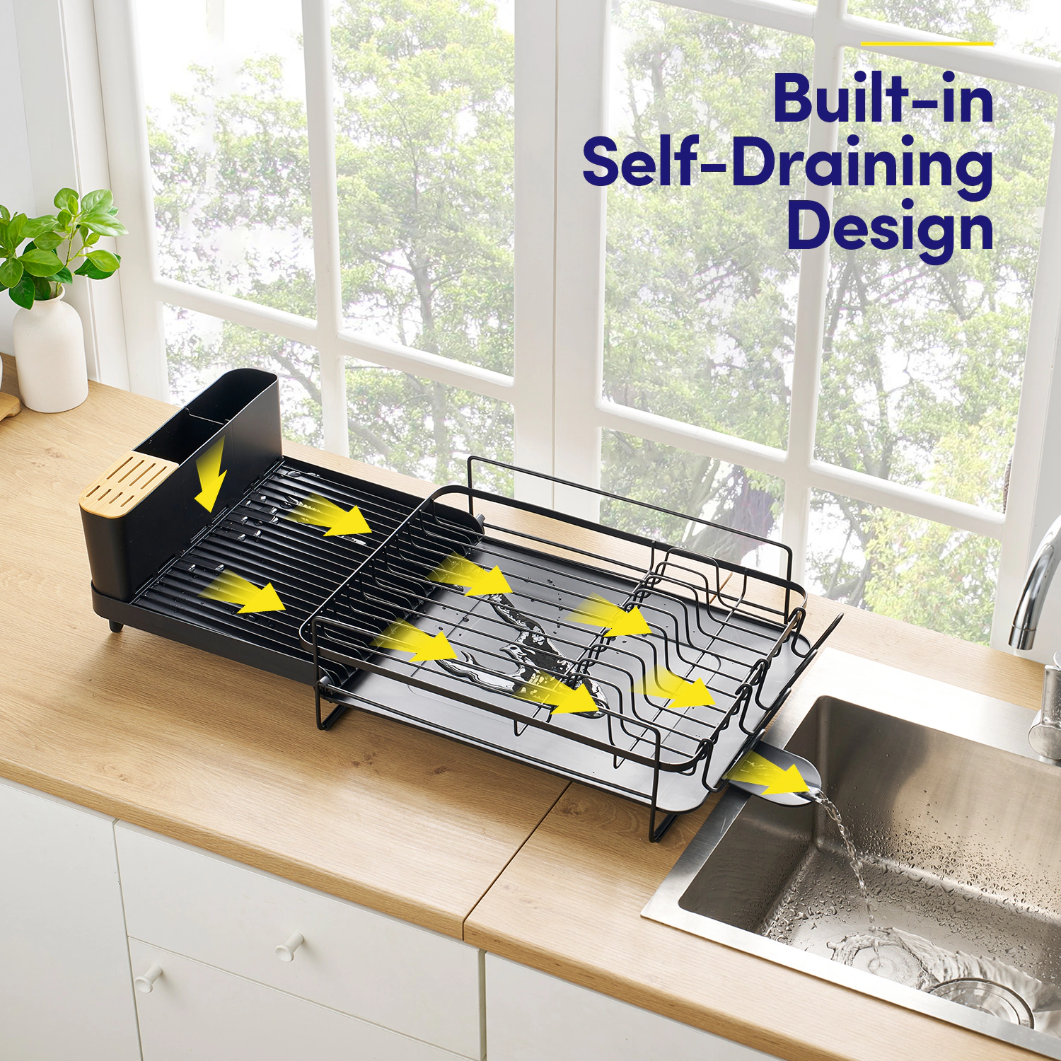 Sweet Home Collection 3-Piece Dish Dryer Rack with Expandable Base and Utensil Holder