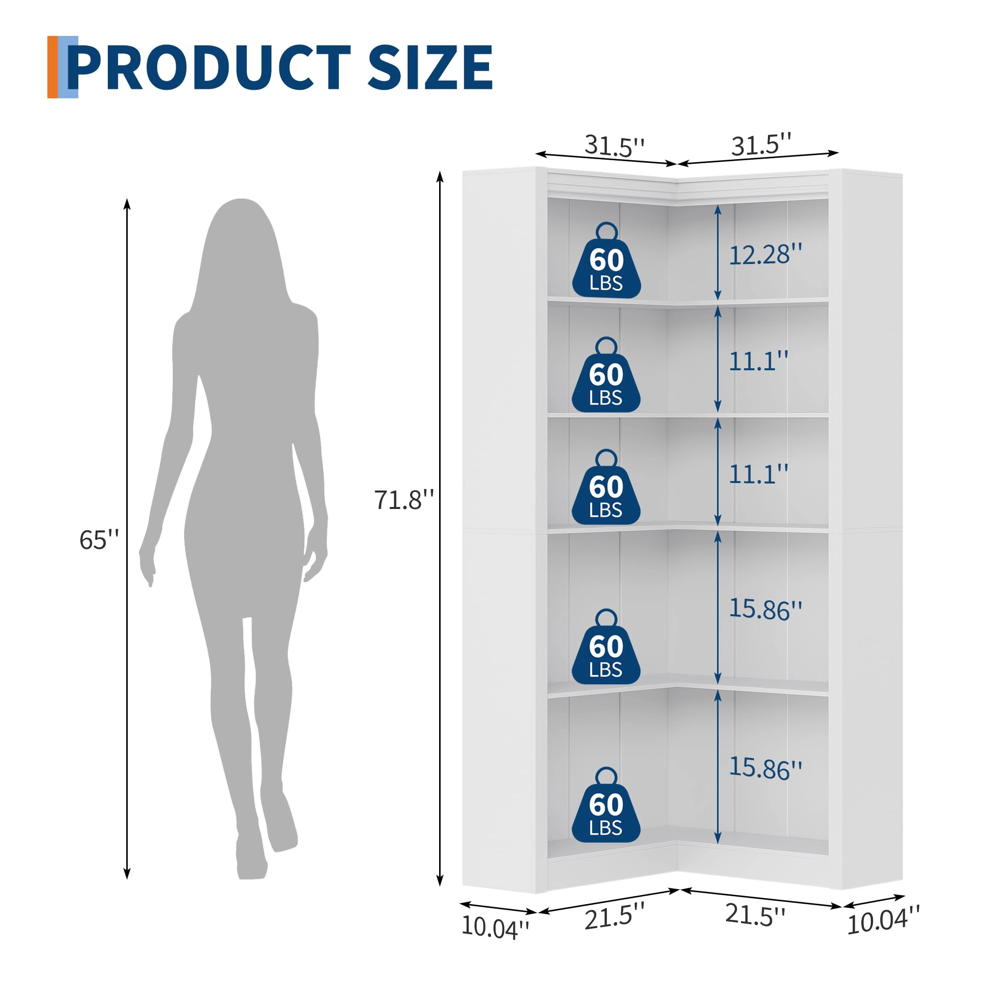 BebreezChic Large Industrial Corner Bookshelf – 5-Tier L-Shaped Wooden Display Shelves