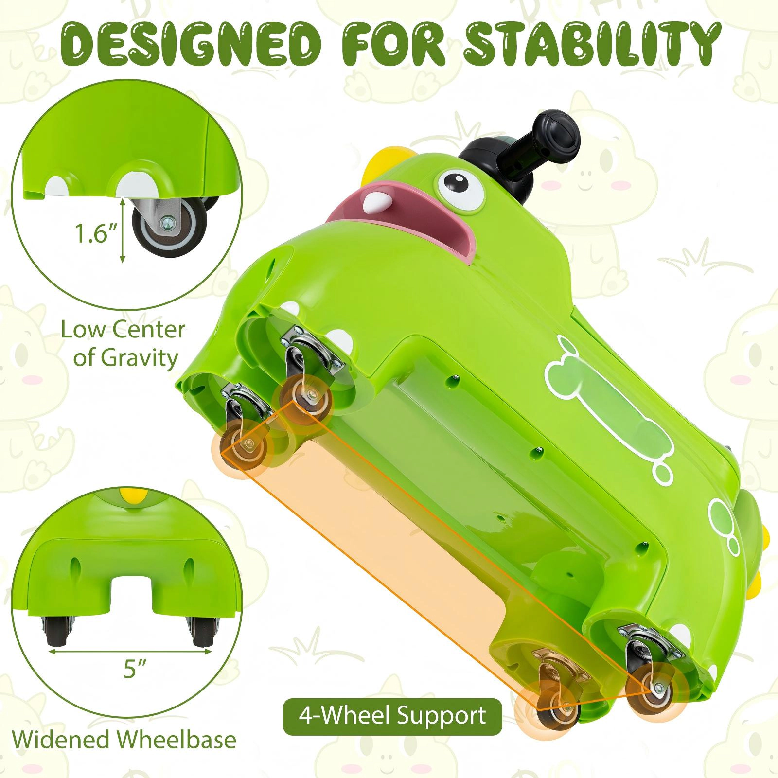 SUGIFT Toddler Ride on Walking Sliding Car with Lights and Music 55-lb Capacity Ages 18 Months and Up Green