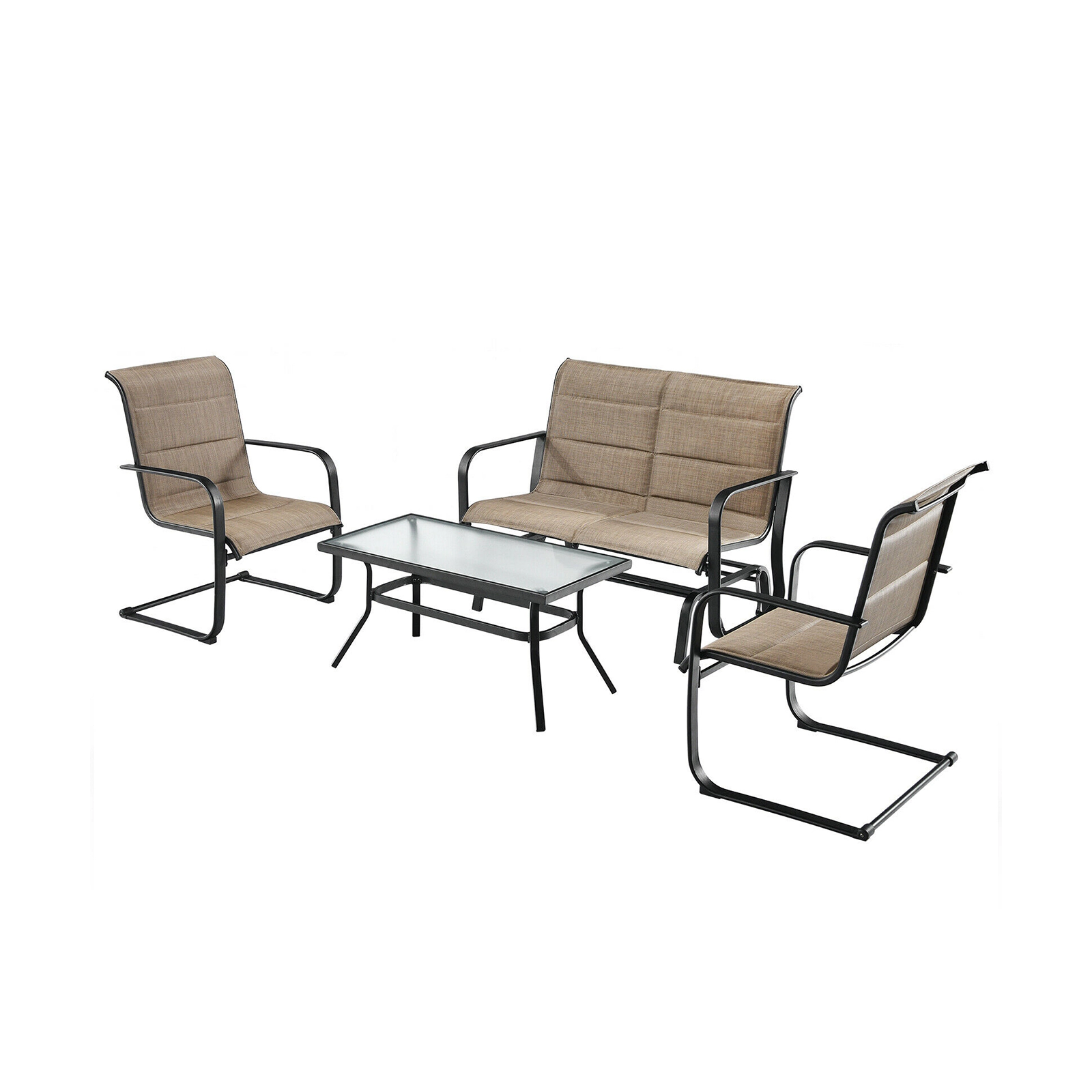 LJG 4 Pieces Outdoor Patio Furniture Set with Padded Glider Loveseat and Coffee Table