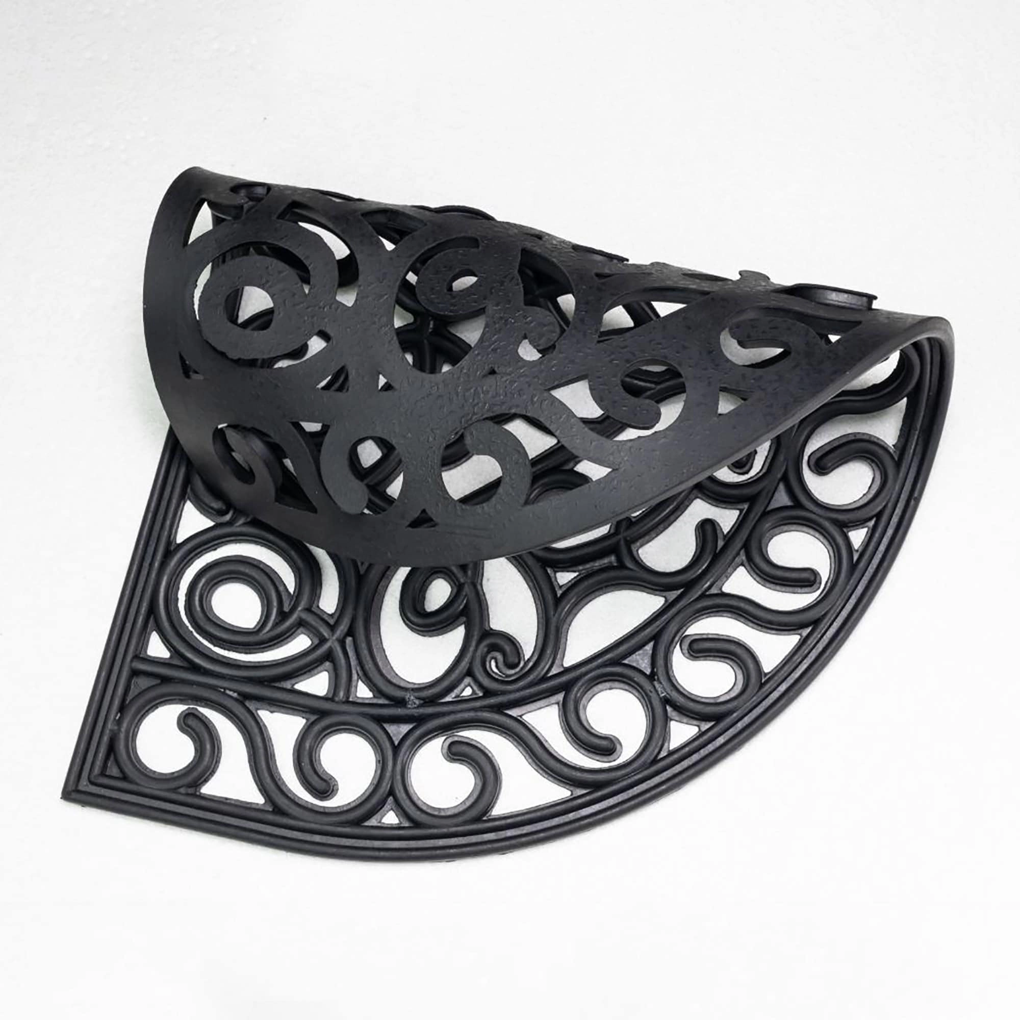 Evideco French Home Goods Black Half Round Scroll Rubber Doormat 30 x 18 Inches