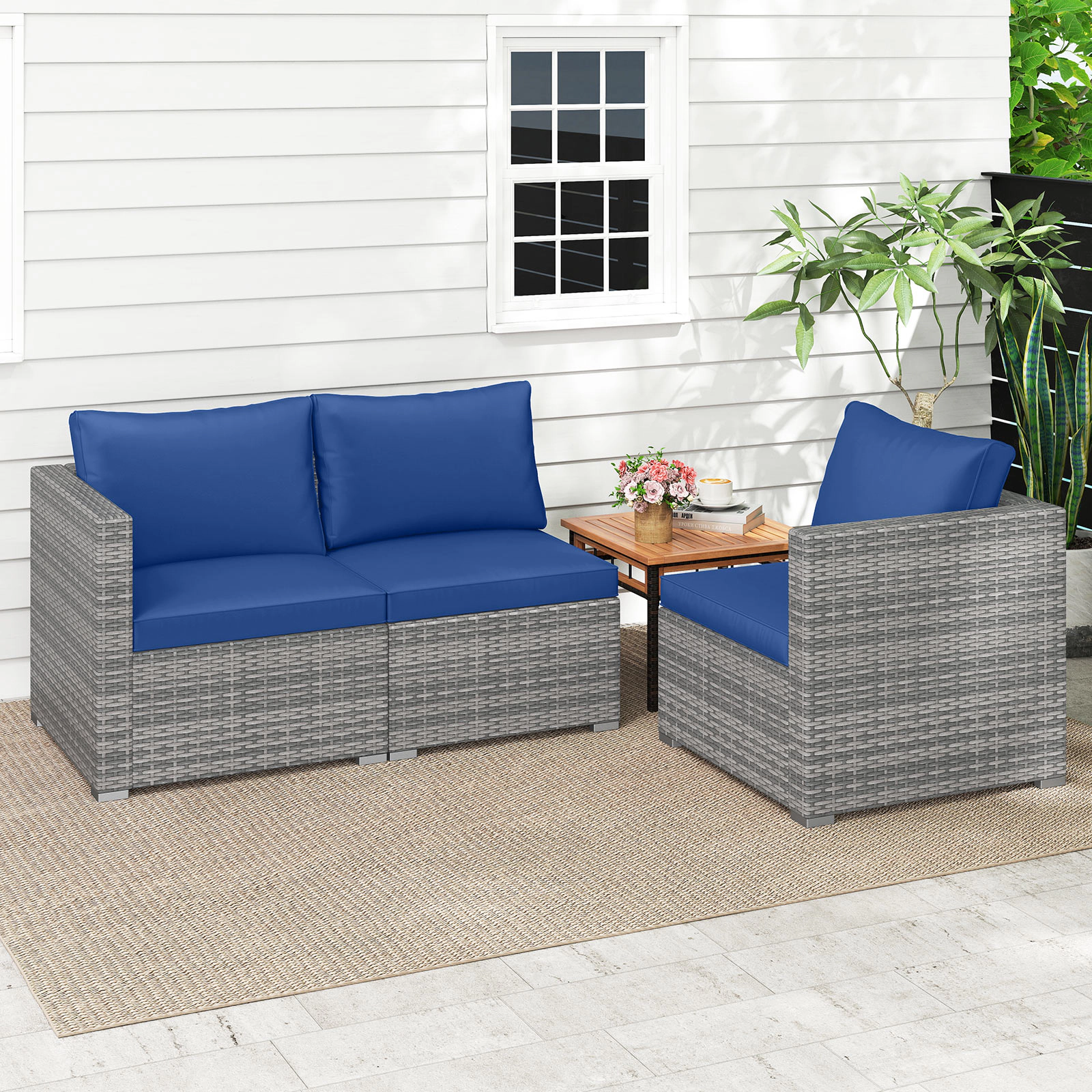 SUGIFT 3-Piece PE Rattan Patio Sectional Sofa Set Cushions 400-lb Capacity Modular Right/Left Arm & Armless Sofas Mix