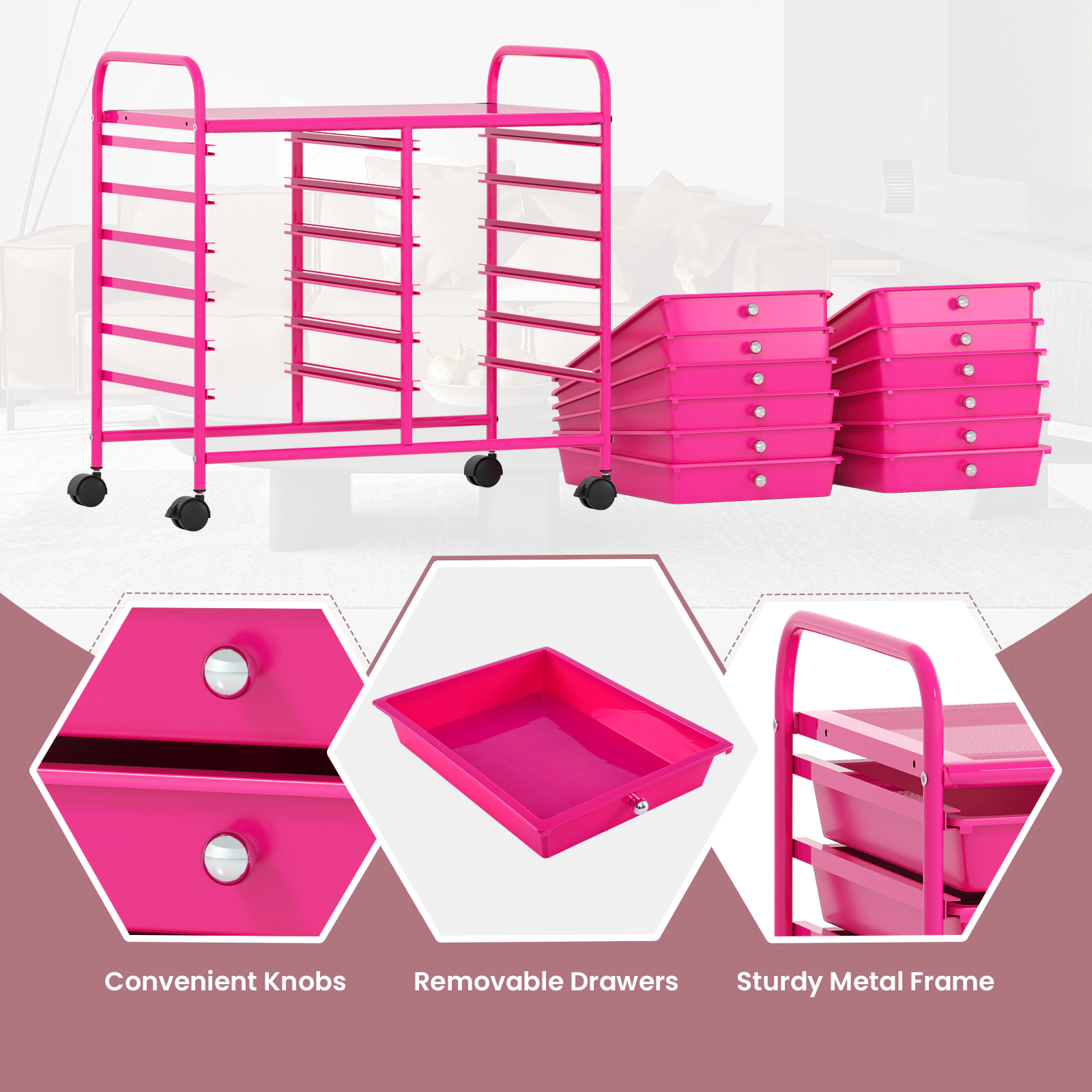SUGIFT 12-Drawer Rolling Storage Cart for Home and Office with Lockable Wheels