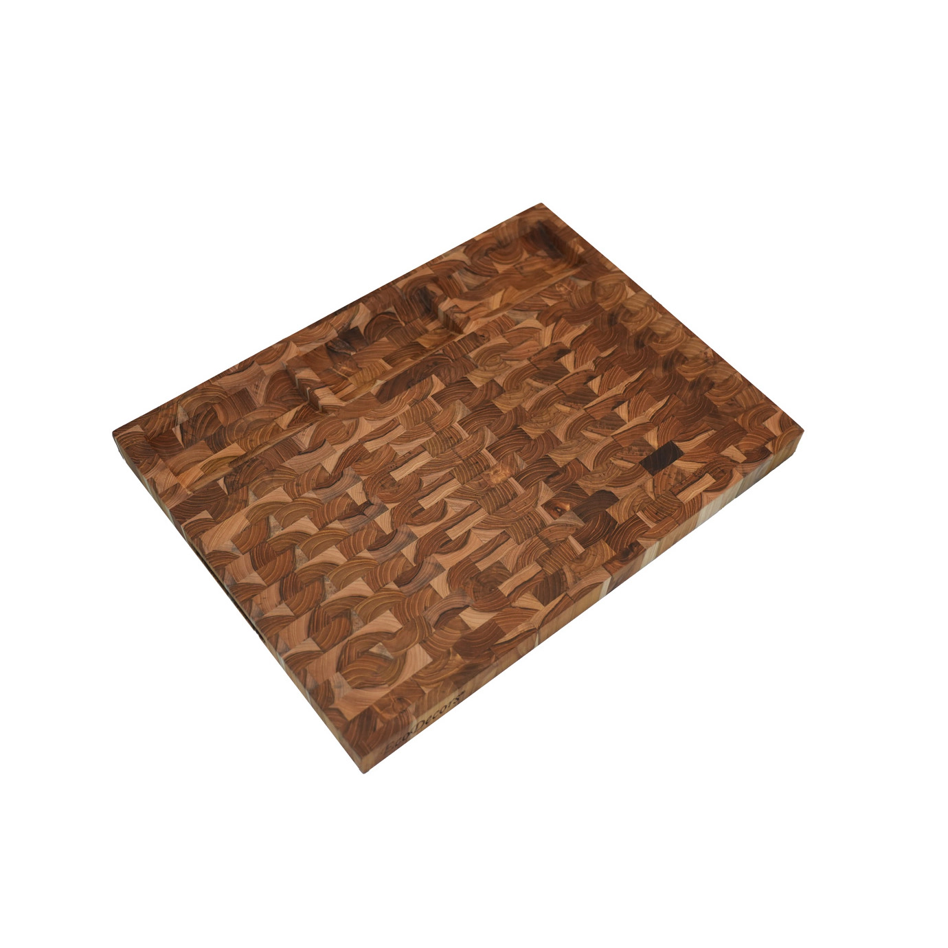 EcoDecors 20" x 15" Teak End Grain Cutting Board with Juice Channel and Carved Handles