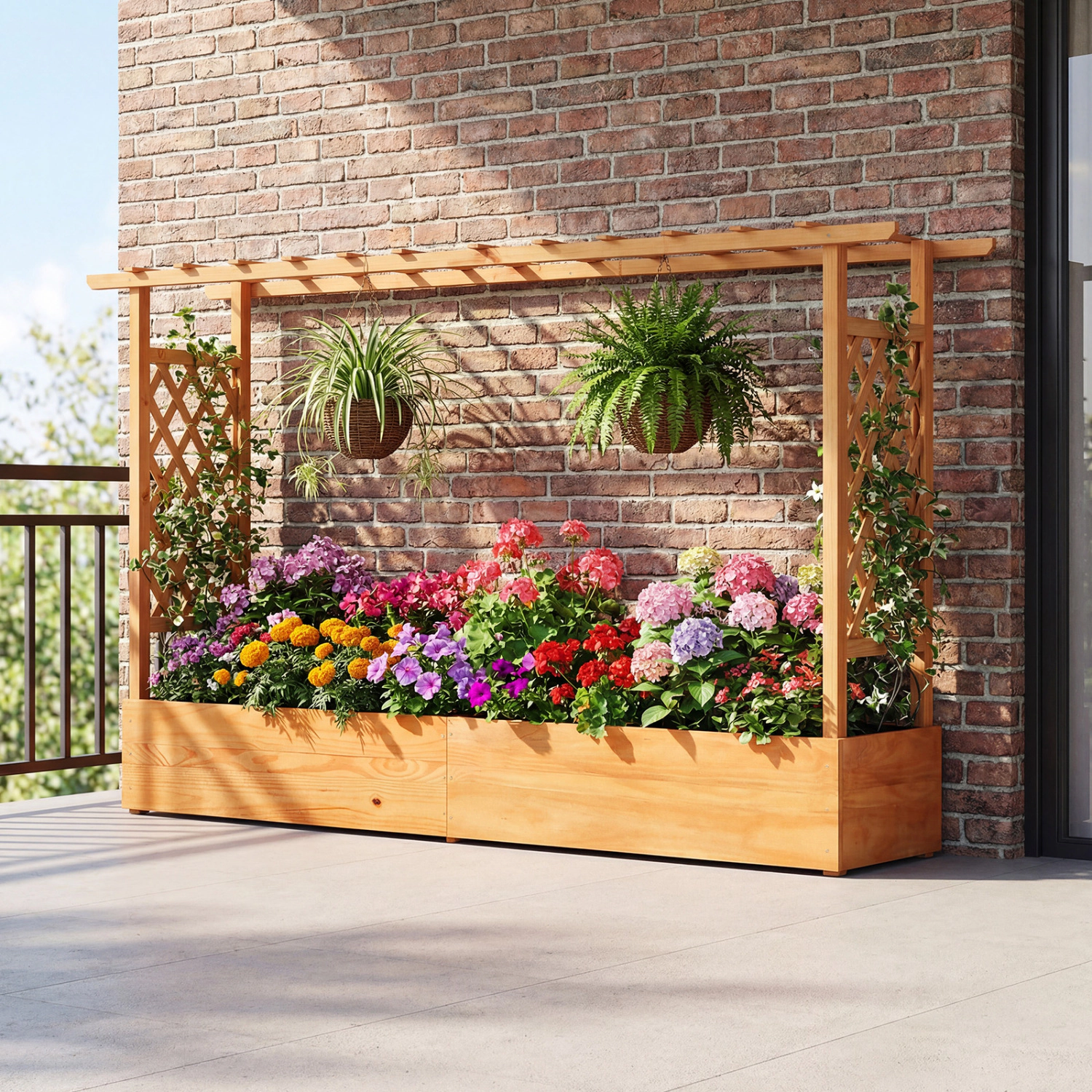 Hivvago Raised Garden Bed with Side Trellis Hanging Roof and Planter Box